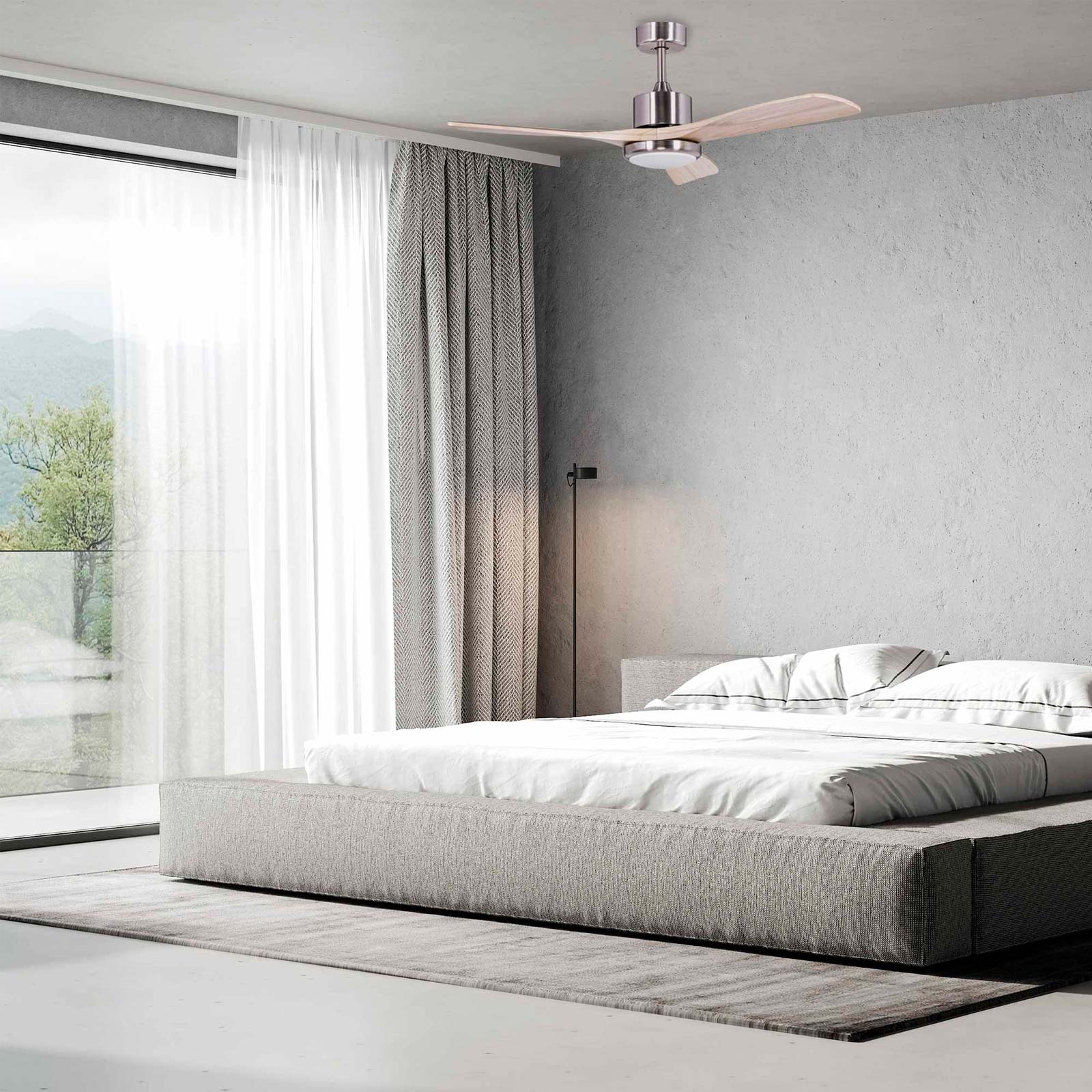 Ventilador de teto Kekai Tramontana DC 132x40cm 55W prateado com pás de madeira, Luz regulável, Temporizador e Aplicação inteligente - Image 2