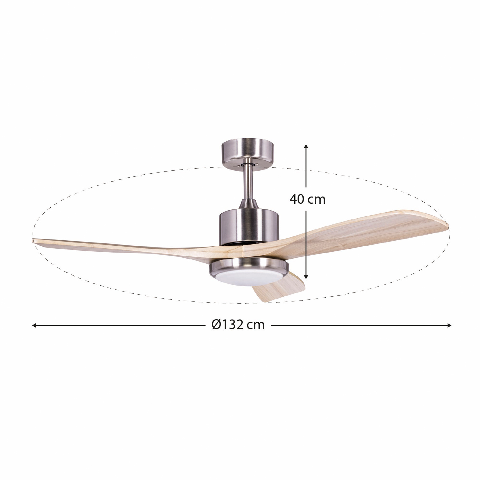 Ventilador de teto Kekai Tramontana DC 132x40cm 55W prateado com pás de madeira, Luz regulável, Temporizador e Aplicação inteligente - Image 4