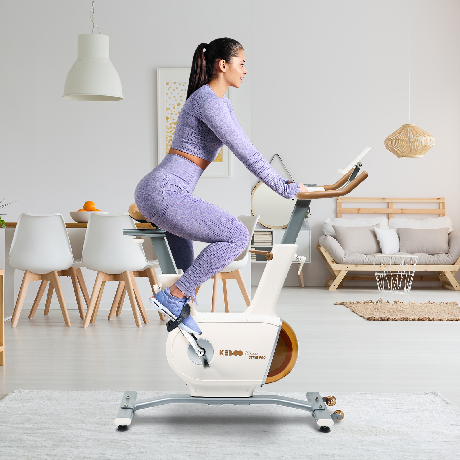 Bicicleta Estática Keboo Fitness Série 900 Branca Travagem Magnética | Inércia 7 kg e 32 Níveis | Pedais Antiderrapantes - Image 2