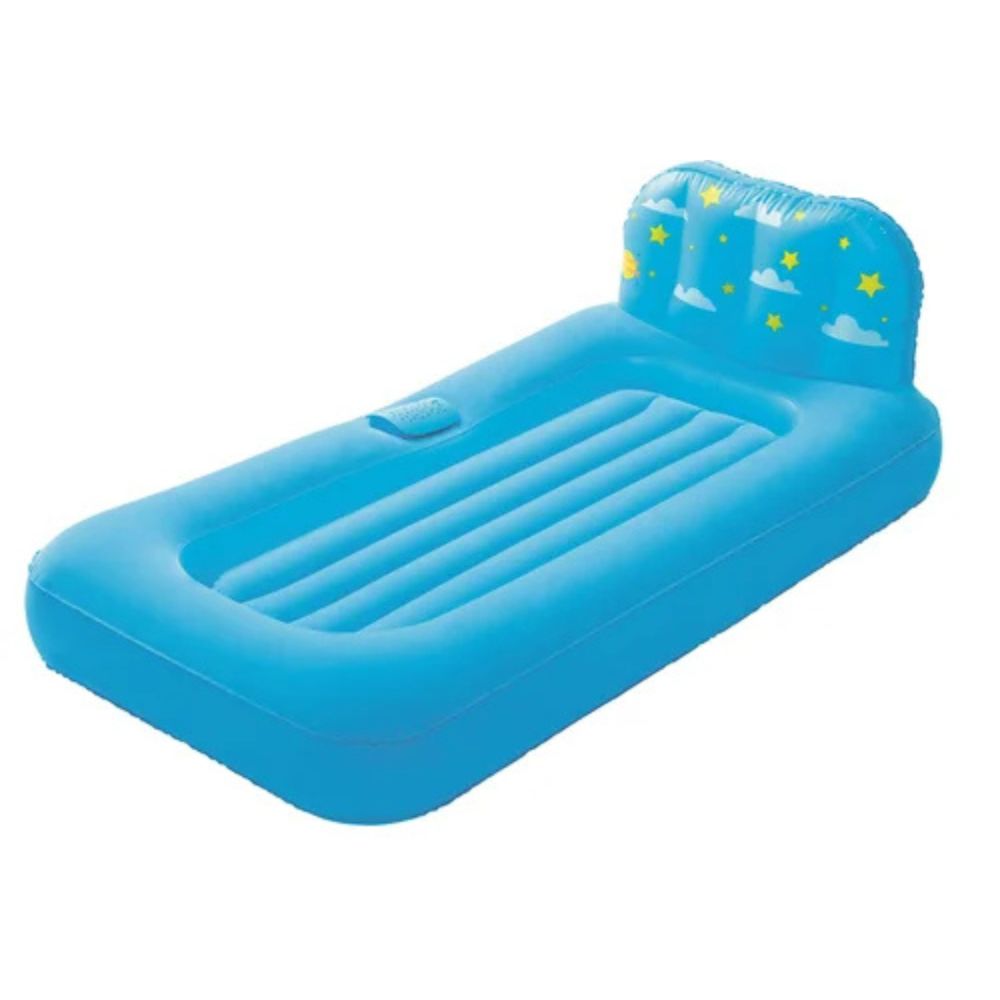 Cama Infantil Hinchable Flocada Bestway 67496 en color Azul, 132 x 74 x 46 cm con Proyector de Figuras de Luz al Techo