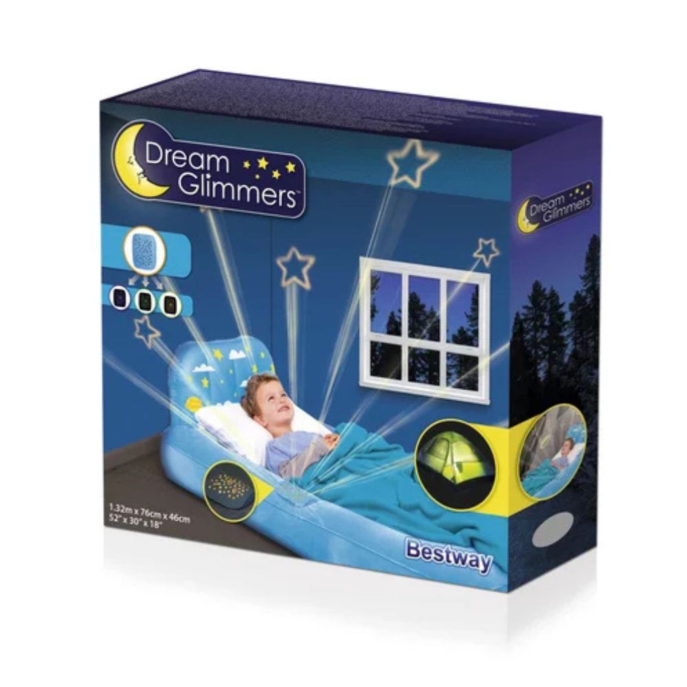 Cama Infantil Hinchable Flocada Bestway 67496 en color Azul, 132 x 74 x 46 cm con Proyector de Figuras de Luz al Techo - Imagen 5