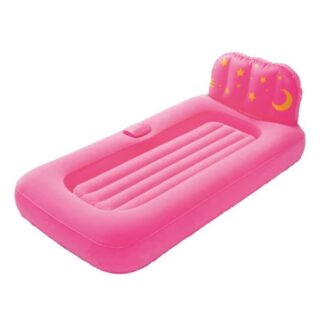 Cama Infantil Hinchable Flocada Bestway 67496 en color Rosa, 132 x 74 x 46 cm con Proyector de Figuras de Luz al Techo