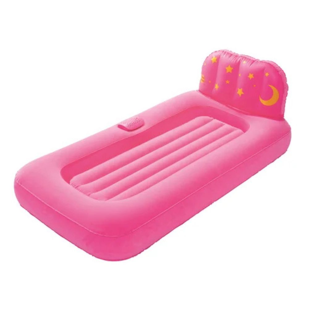 Cama Infantil Insuflável Flocada Bestway 67496 na cor Rosa, 132 x 74 x 46 cm com Projetor de Figuras de Luz no Teto