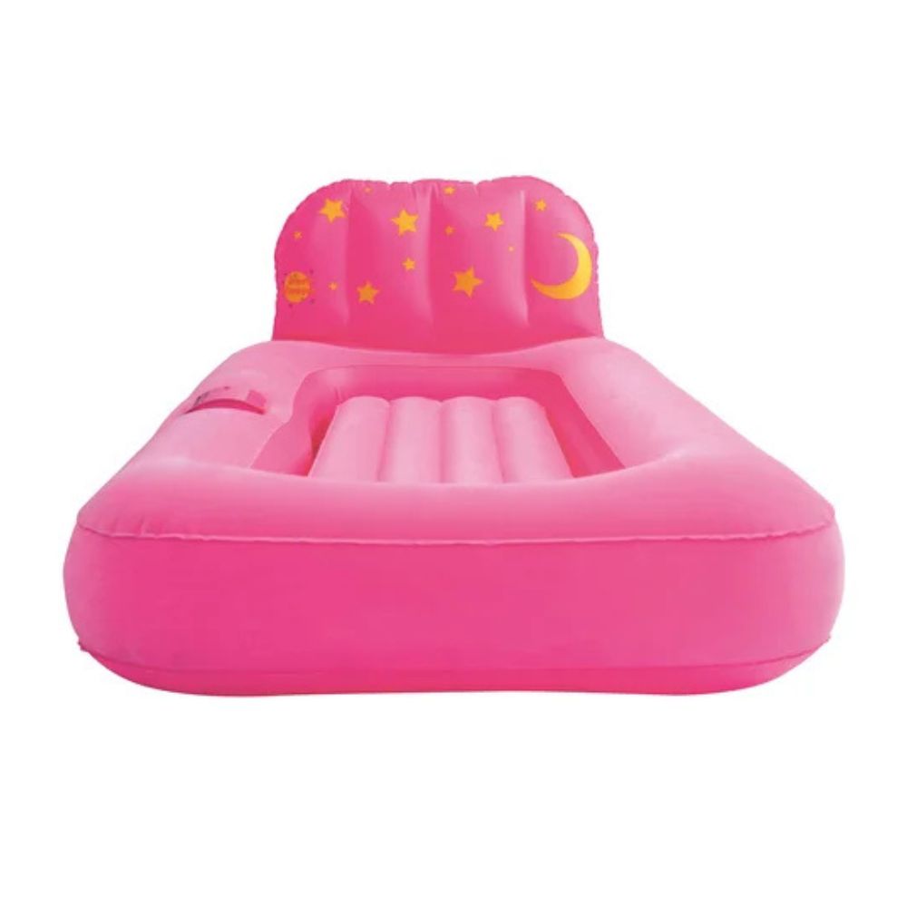 Cama Infantil Insuflável Flocada Bestway 67496 na cor Rosa, 132 x 74 x 46 cm com Projetor de Figuras de Luz no Teto - Image 2