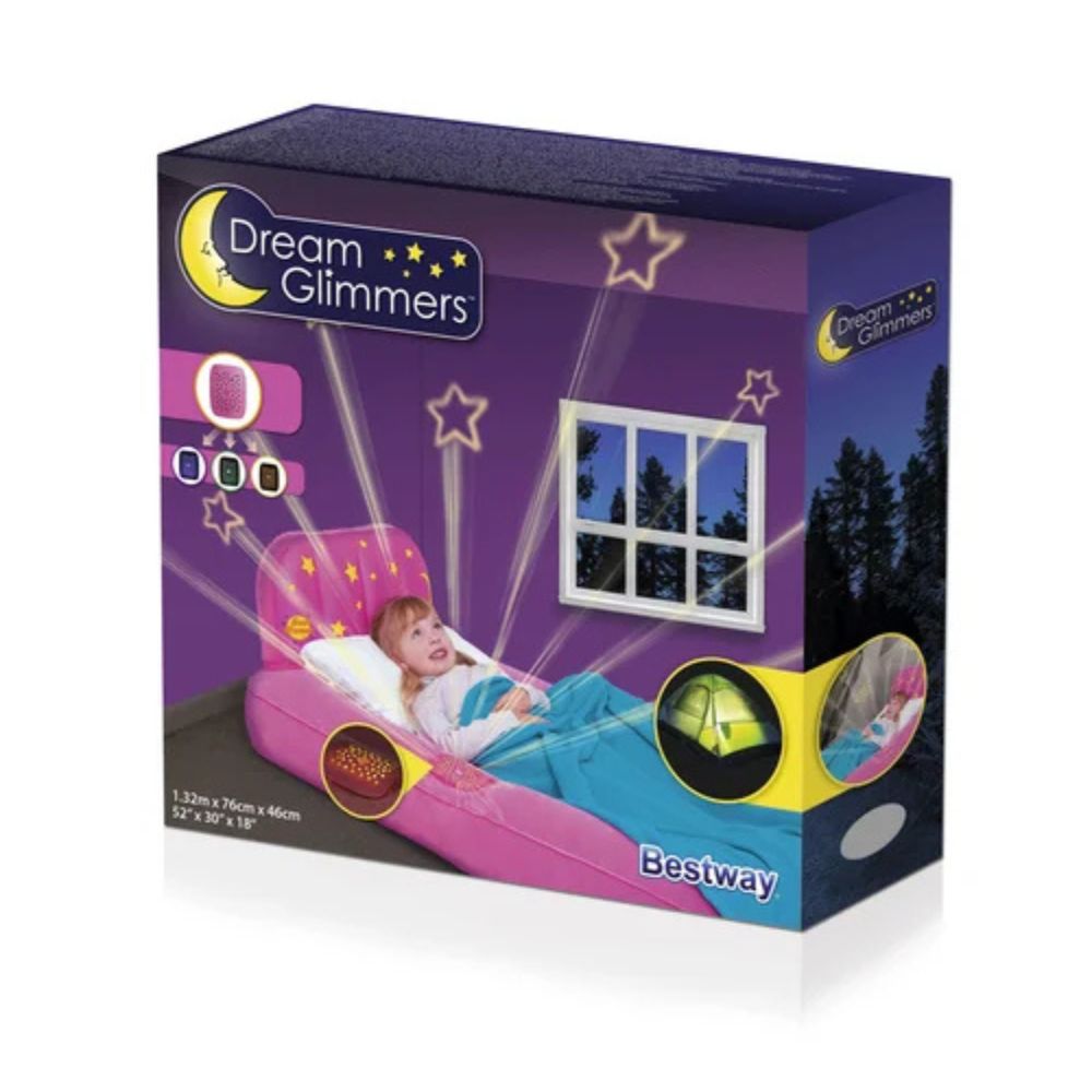 Cama Infantil Insuflável Flocada Bestway 67496 na cor Rosa, 132 x 74 x 46 cm com Projetor de Figuras de Luz no Teto - Image 5