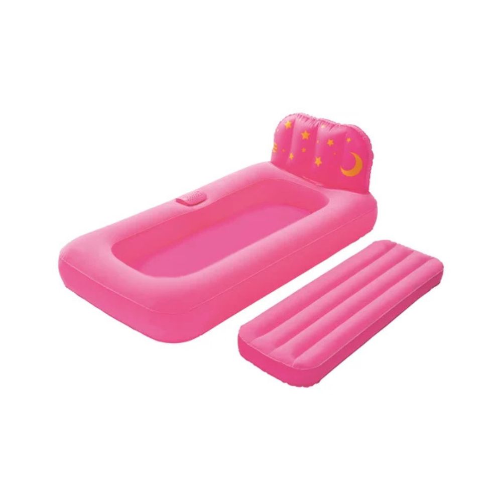 Cama Infantil Hinchable Flocada Bestway 67496 en color Rosa, 132 x 74 x 46 cm con Proyector de Figuras de Luz al Techo - Imagen 6
