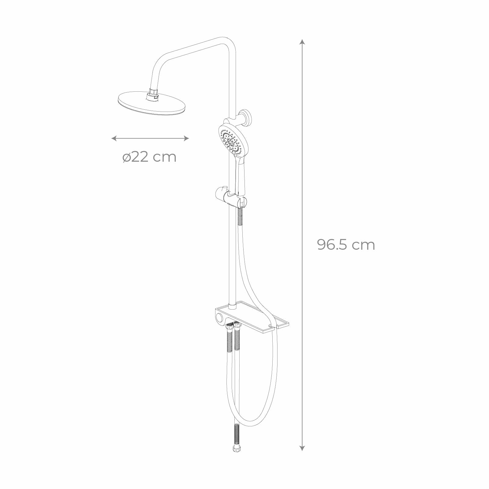 Coluna de Chuveiro sem Torneira K2O Chillout Bay 96,5 cm em aço inoxidável com Chuveiro, Prateleira e Chuveiro de Mão com 5 Posições - Image 4