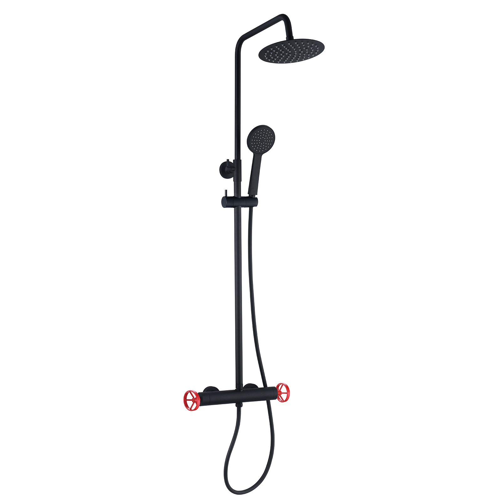 Coluna de chuveiro K2O Chillout Delta 83-119 cm Design redondo Preto / Vermelho - Torneira, Altura ajustável, chuveiro de mão e bicos anticalcário