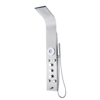 Coluna de Chuveiro Hidromassagem K2O Lusso Spa 20x7x140cm aço inoxidável, Torneira termostática, 5 Jatos, Efeito chuva, Chuveiro de mão