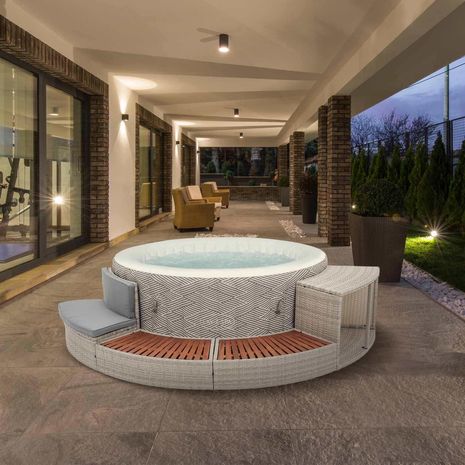 Revestimento Spa Hidromassagem K2O Half Surround 180, 289 x 45 x 56 cm Borda para Spa Semicircular de 4 peças Degraus, Banco e Armazenamento - Image 2