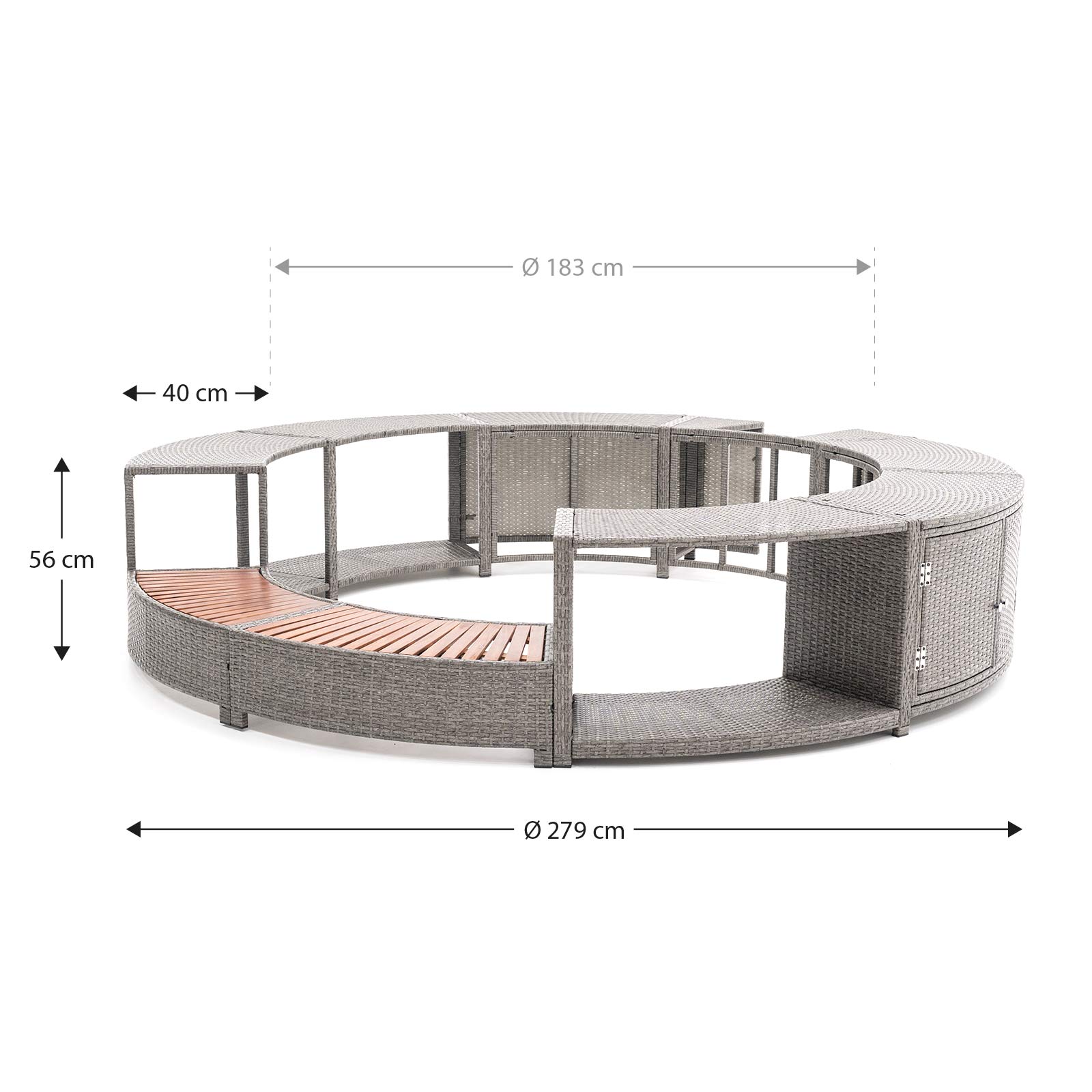 Revestimento para Spa Hidromassagem K2O Full Surround 180 Ø 279 x 40 x 56 cm Borda para Spa Circular com Degraus, Assentos e Armazenamento - Image 4