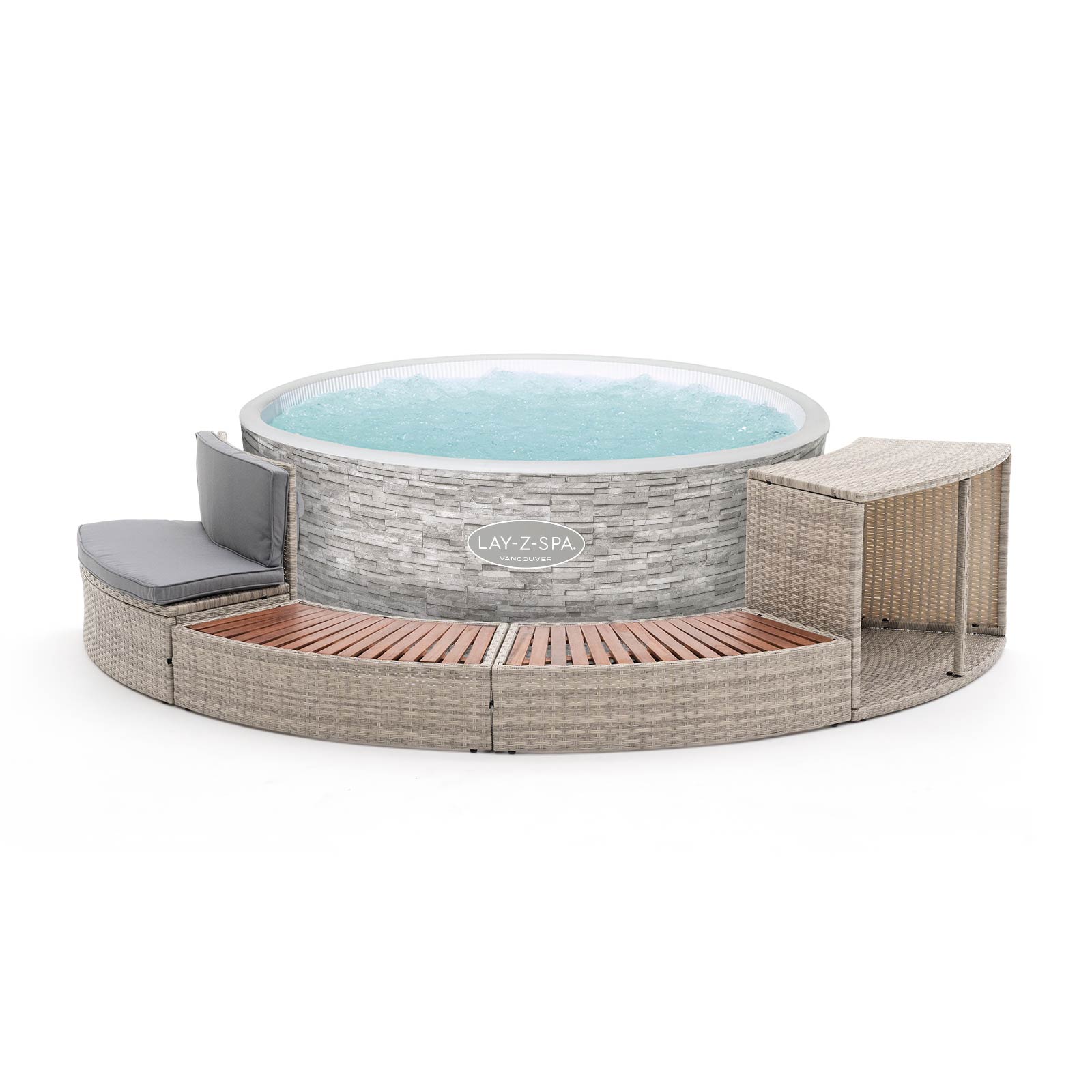 Spa insuflável Bestway Lay-Z-Spa Vancouver Airjet Ø155x60cm + Revestimento K2O Half Surround 180 289x45x56cm Borda para spa semicircular