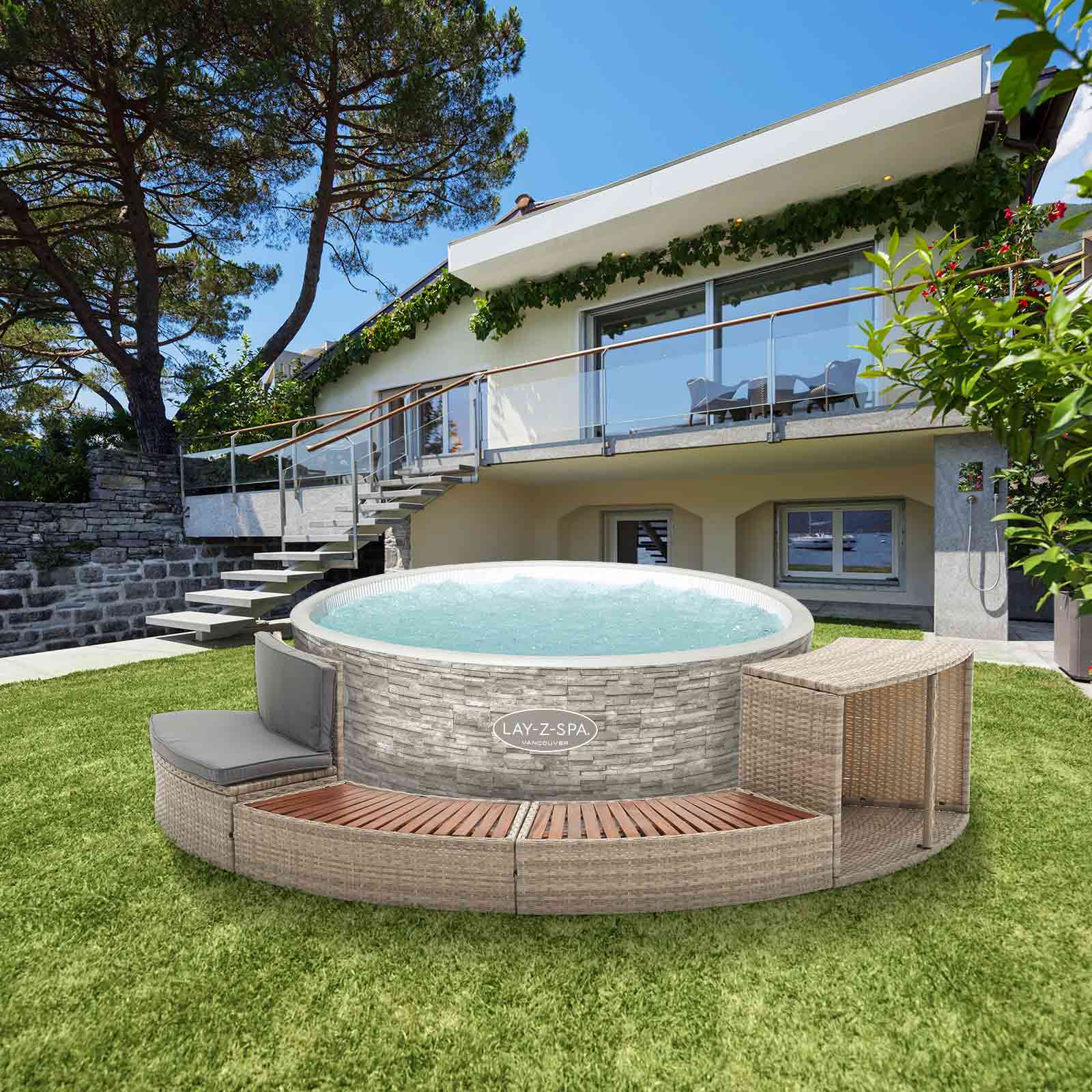 Spa insuflável Bestway Lay-Z-Spa Vancouver Airjet Ø155x60cm + Revestimento K2O Half Surround 180 289x45x56cm Borda para spa semicircular - Image 2