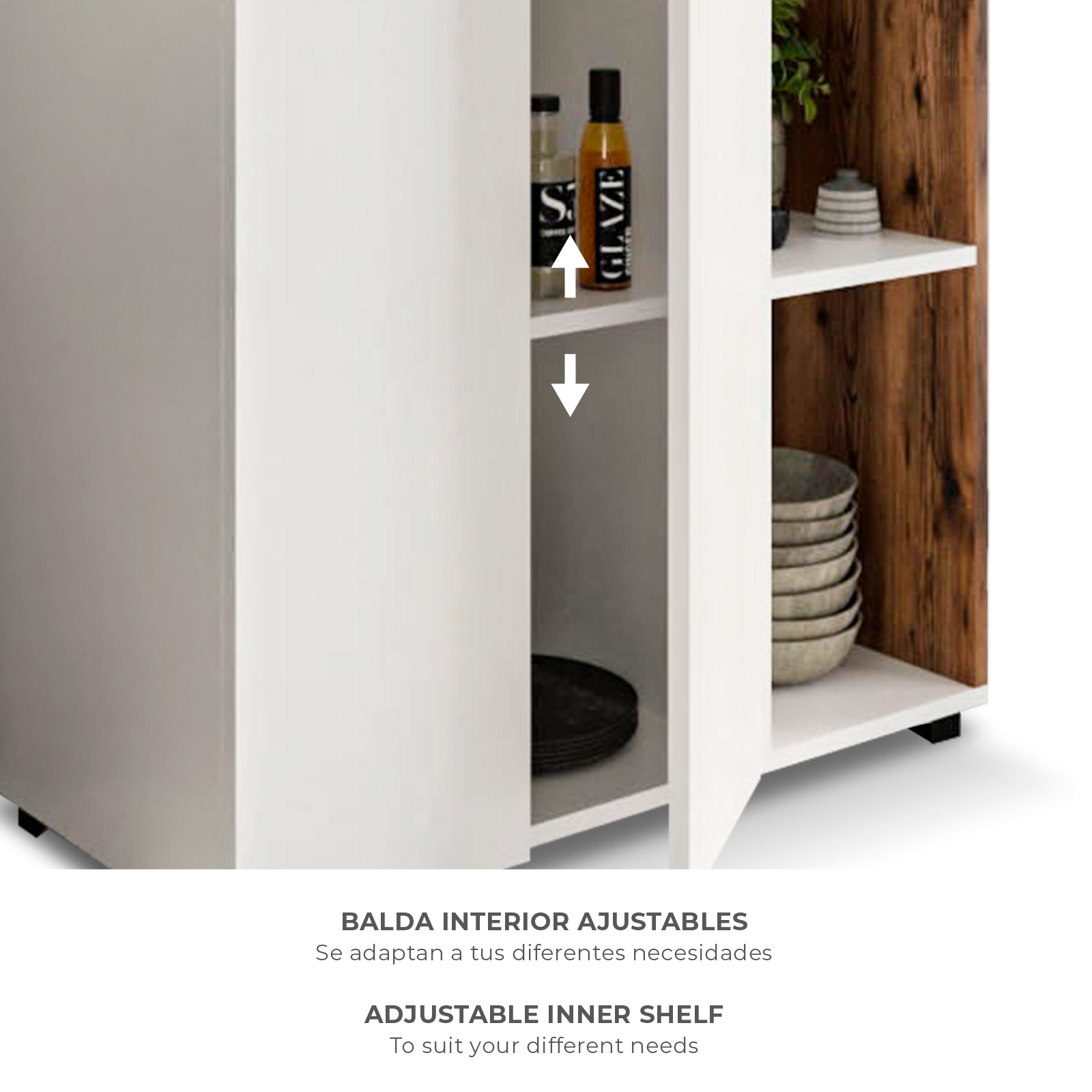 Armário Multiusos Catterhouse Delfos 123 de 90 x 41 x 123 cm com 3 Compartimentos, 2 Portas e 1 Prateleira Interior de Altura Ajustável - Image 3