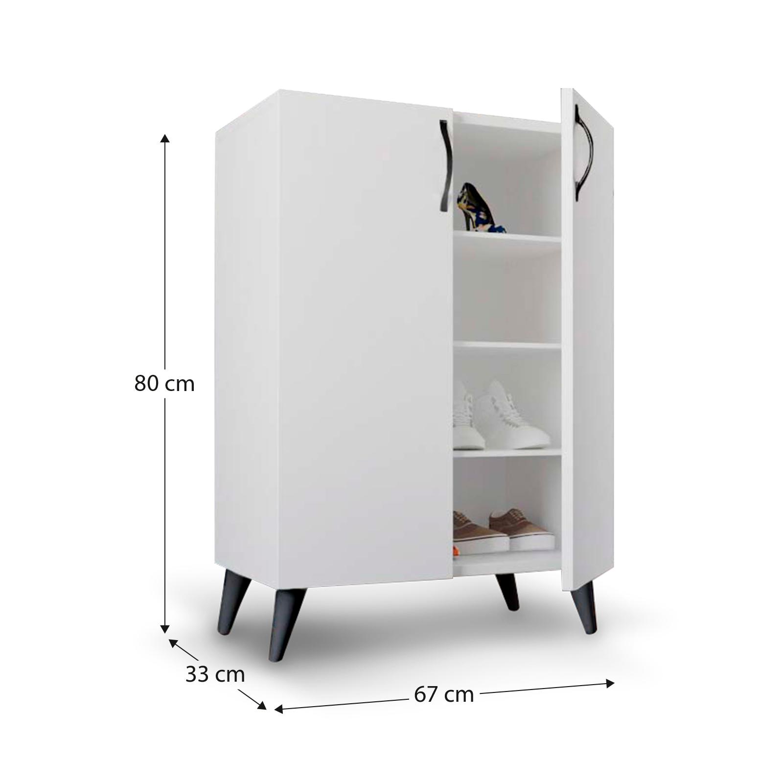 Armário Multiusos - Sapateira Catterhouse Rodas Branco 60 x 33 x 87 cm com 2 Portas e 3 Prateleiras de Altura Ajustável, Cor Branco - Image 4
