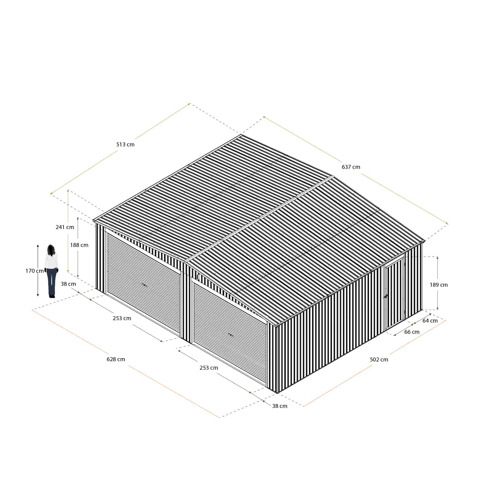 Garagem Metálica Gardiun Warwick 32,68 m² 513x637x241 cm para 2 carros | Porta dupla deslizante e porta lateral | Antracite - Image 4