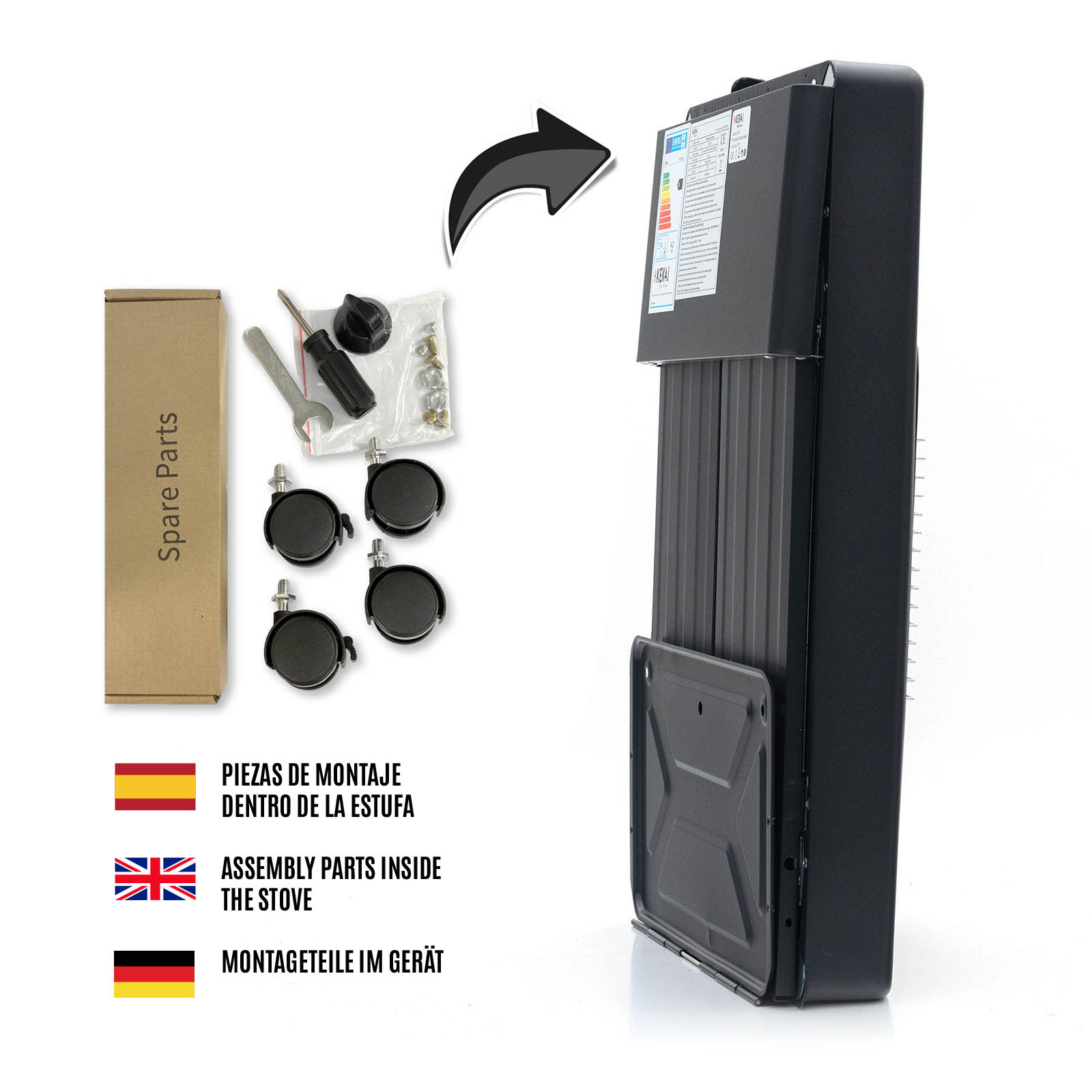 Estufa de Gas Catalítica Butano Kekai New Slim 42x26x73 cm Plegable | Potencia 1500W/4200W | Certificado Energético A | 4 Ruedas - Imagen 4