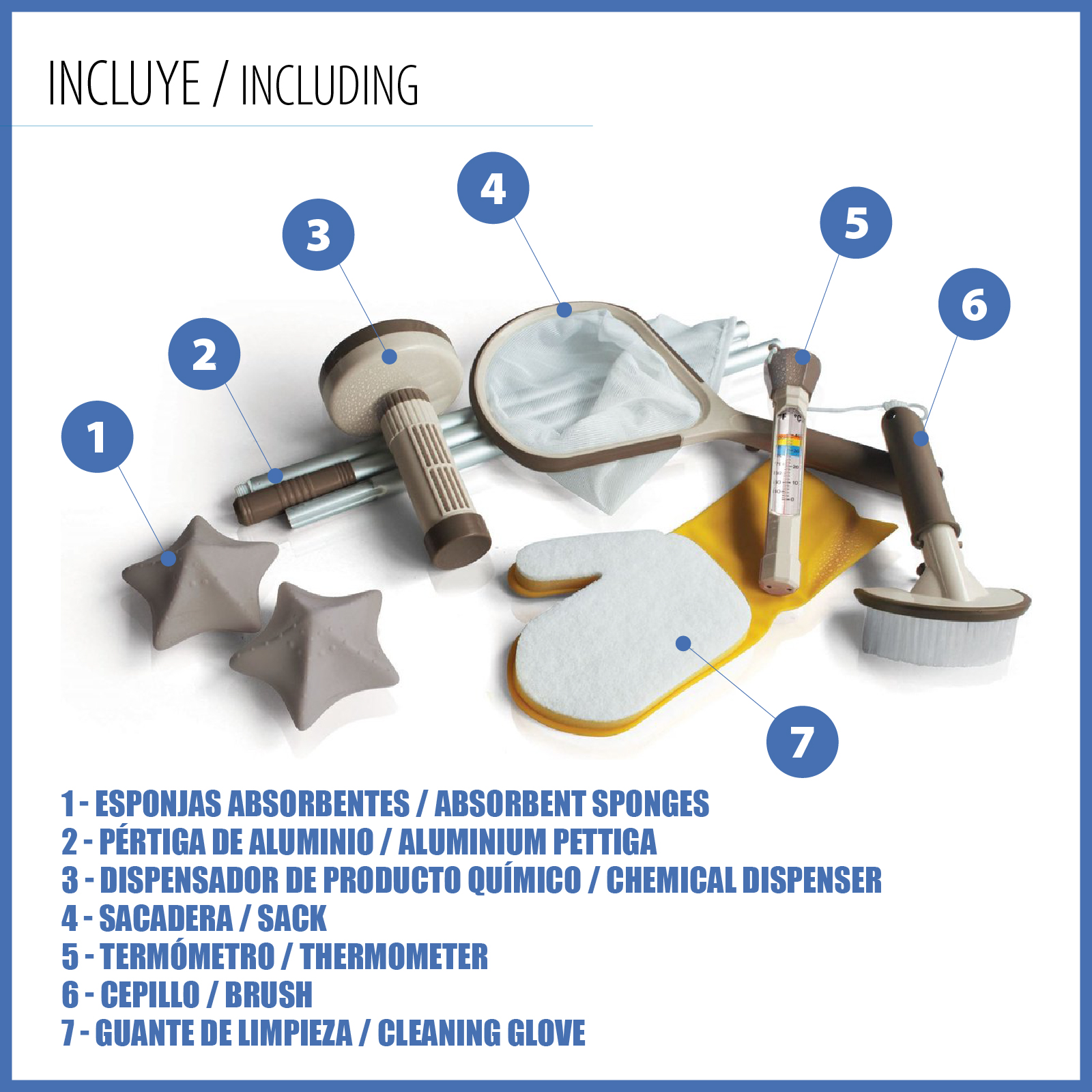Kit de Limpieza para Spas Kokido Boreal con Recogehojas, Cepillo, Pértiga, Guante, Esponjas, Termómetro y Dispensador de Producto - Image 3