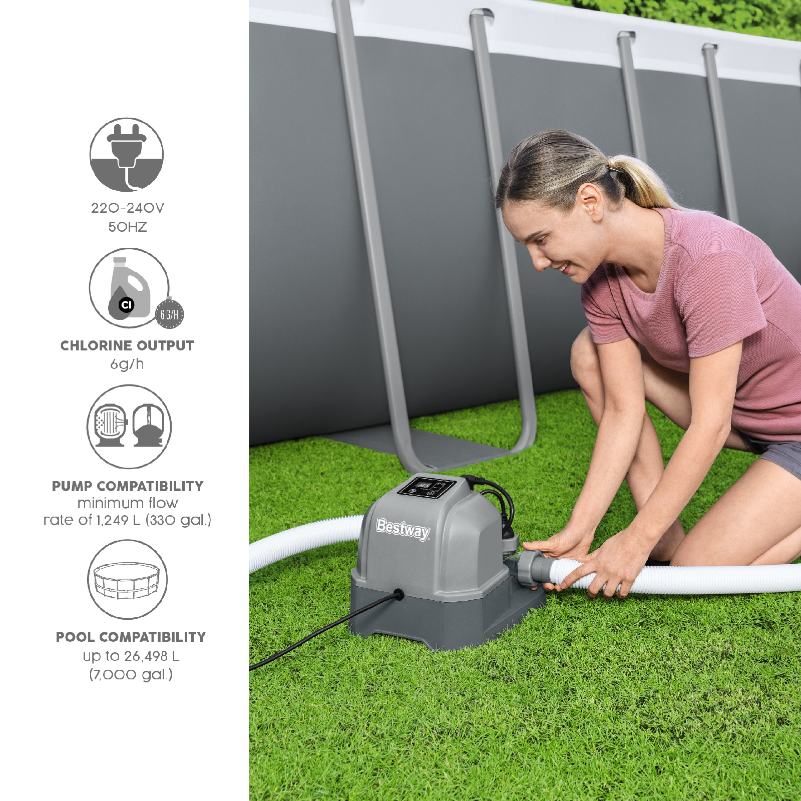 Clorador de sal hidrogênico Bestway Flowclear para piscinas de até 26.498 L com temporizador e modo de autolimpeza - Image 5