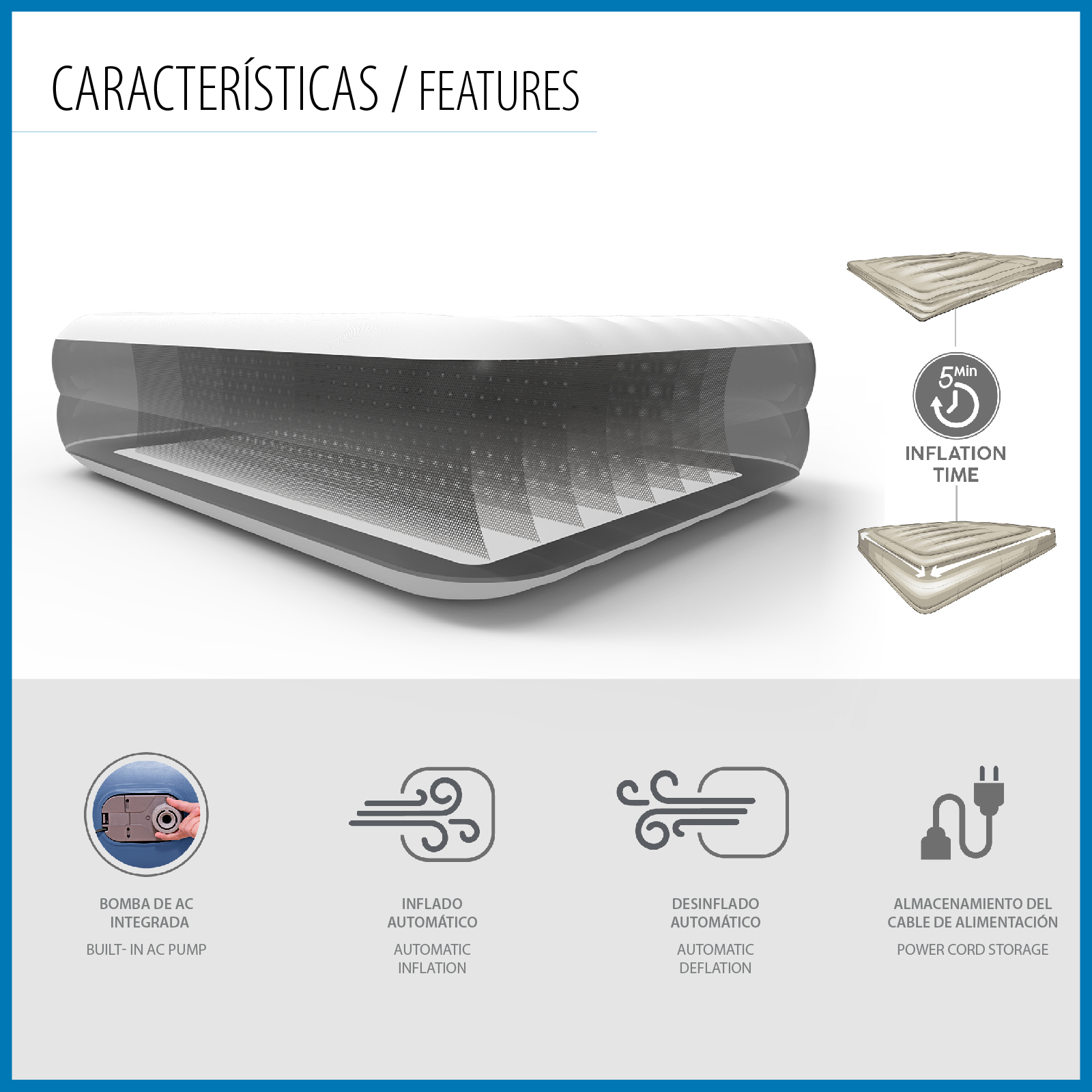 Bestway Tritech Cama Inflável Individual 191x97x51 cm Suporta até 150 Kg Inflada em 3 minutos com reforço perimetral - Image 5