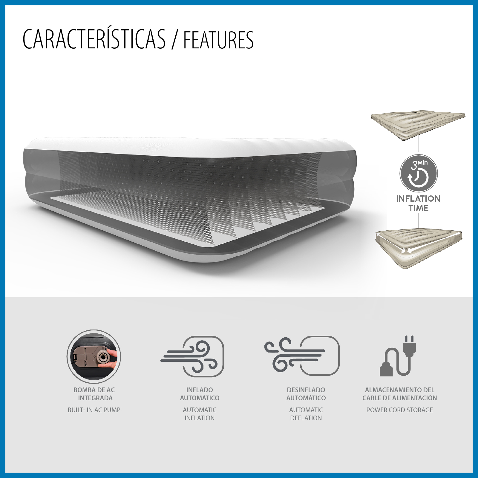 Cama inflável individual Bestway Tritech 191x97x46 cm Suporta até 150 Kg Inflada em 3 minutos Almofada embutida - Image 5