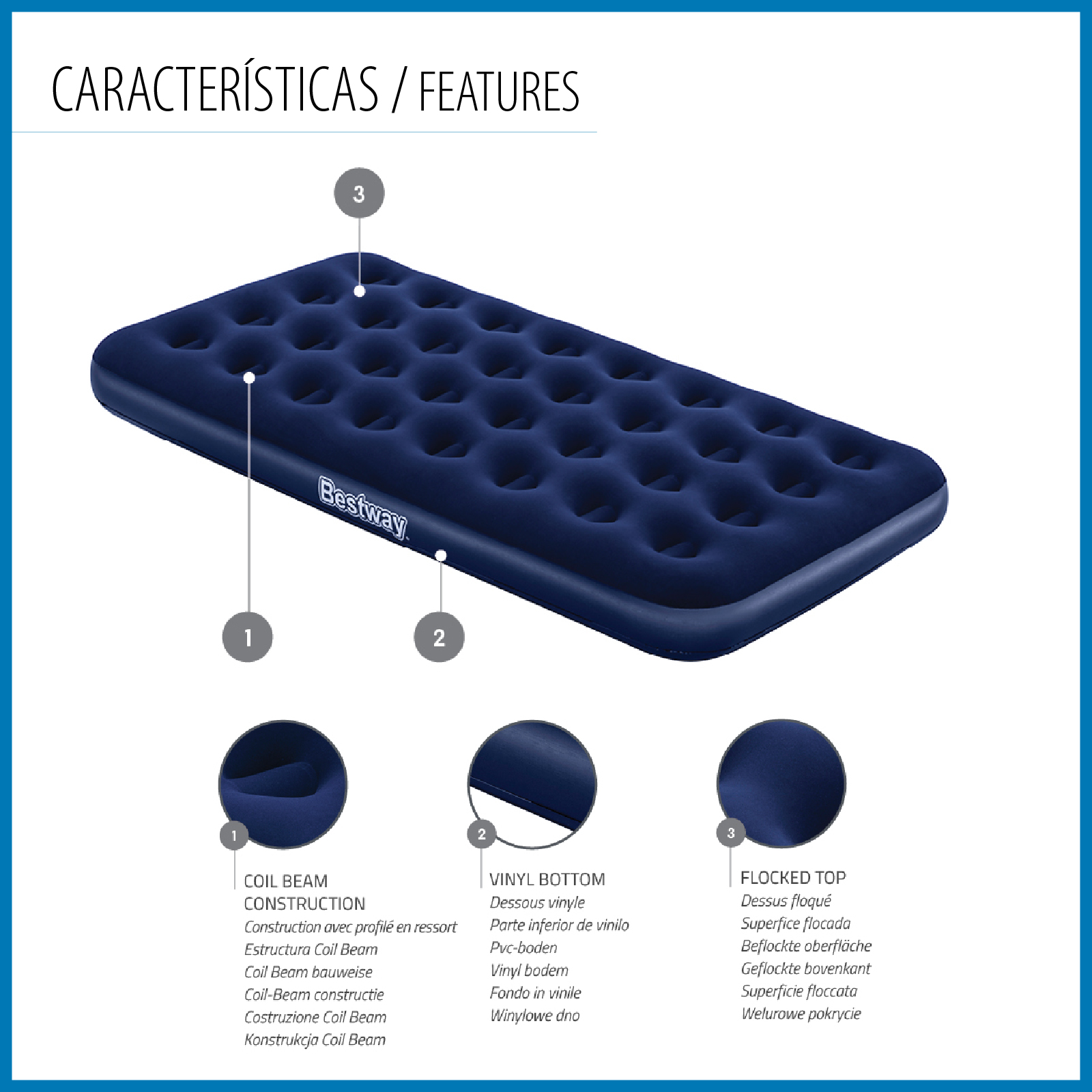Colchão inflável individual de camping Bestway Horizon 188x99x22 cm Suporta até 150 kg Azul - Image 3