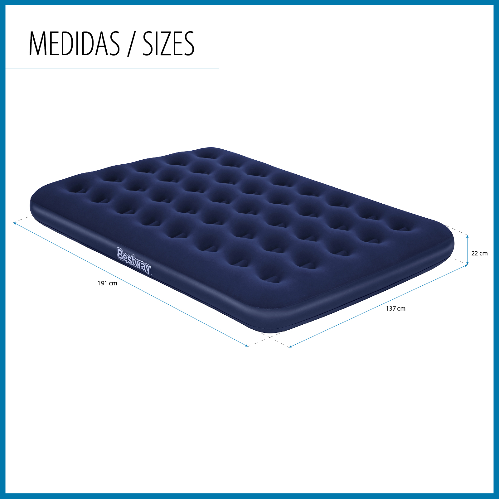 Colchão Inflável Duplo Bestway Horizon 191x137x22 cm Suporta até 300 kg Cor azul - Image 4