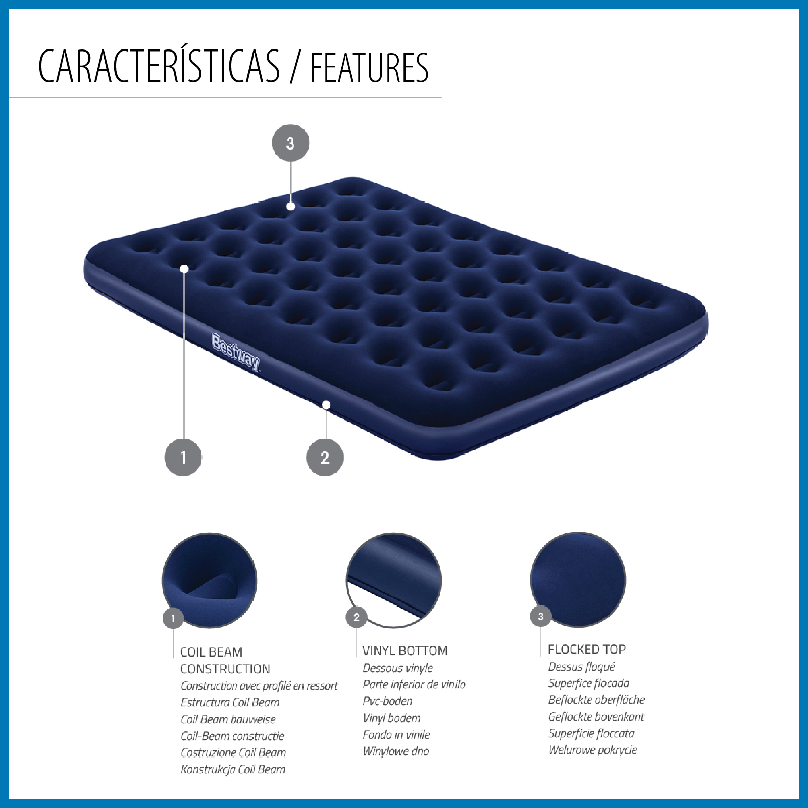 Colchão inflável duplo de camping Bestway Horizon 203x152x22 cm Suporta até 300 kg Azul - Image 3