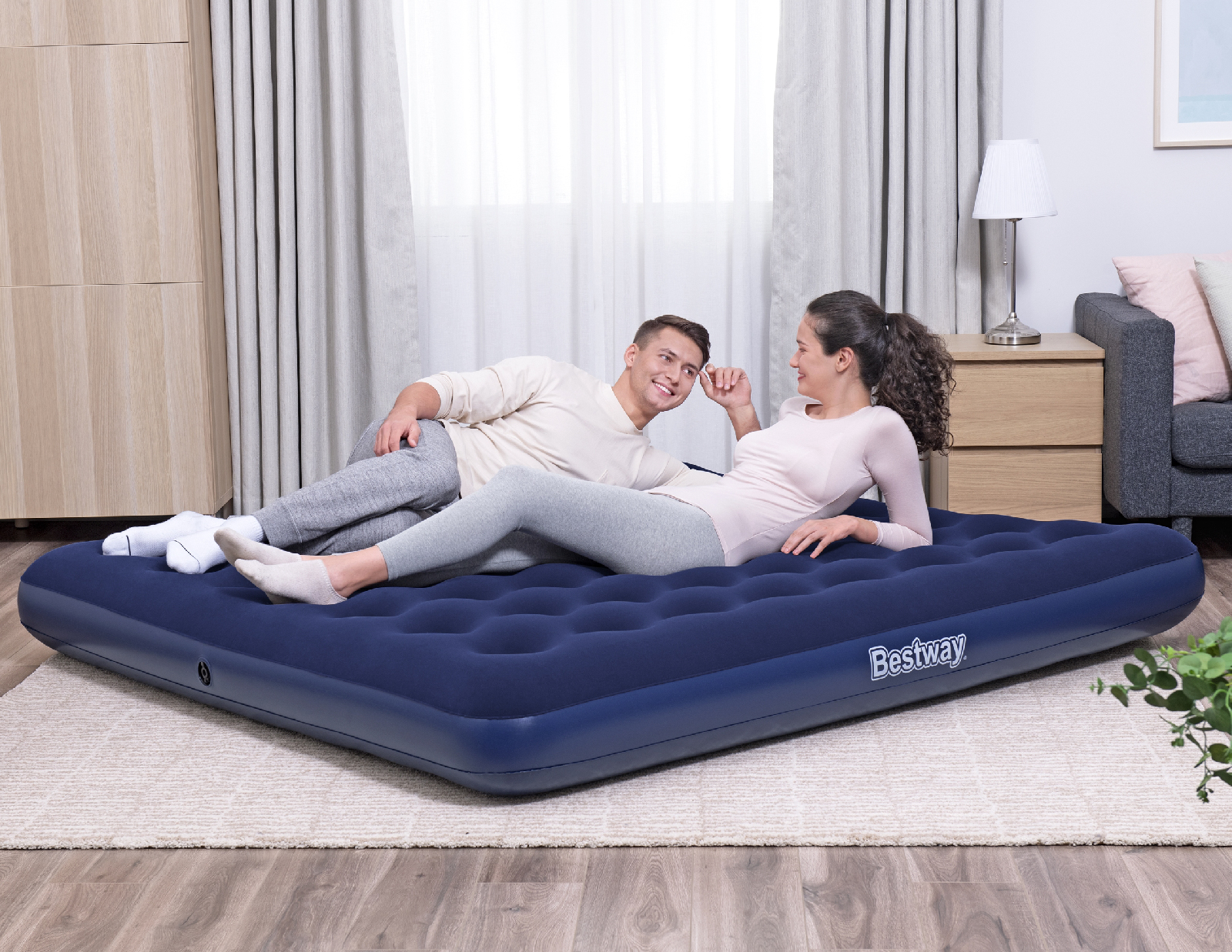 Colchão inflável de camping Bestway Horizon King size 203x183x22 cm Suporta até 300 kg Azul - Image 2