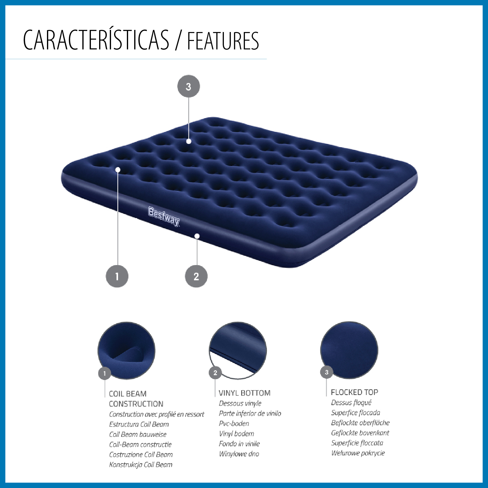 Colchão inflável de camping Bestway Horizon King size 203x183x22 cm Suporta até 300 kg Azul - Image 3