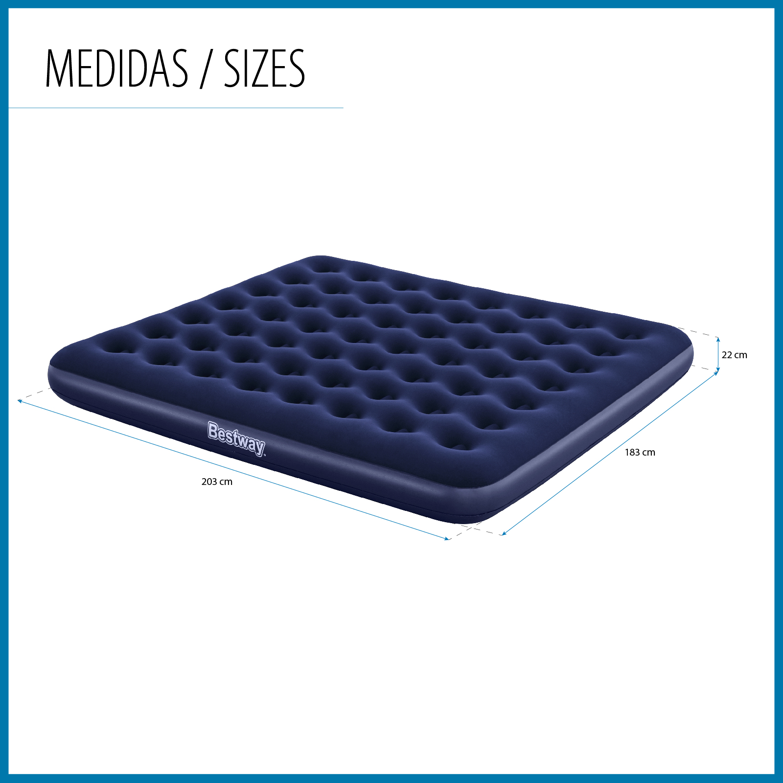 Colchão inflável de camping Bestway Horizon King size 203x183x22 cm Suporta até 300 kg Azul - Image 4