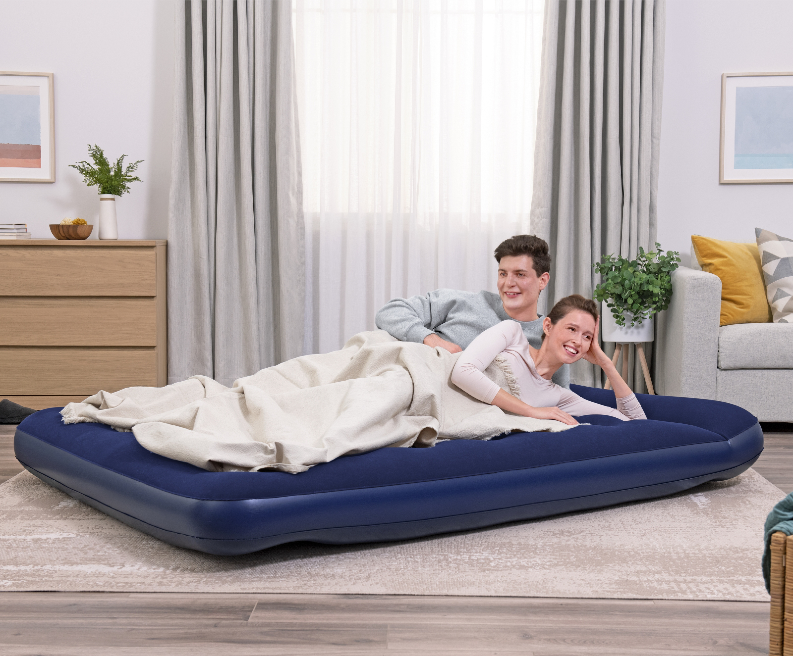 Colchão inflável Bestway Queen 203x152x28 cm Azul | Suporta até 300 kg | Tapete de Camping | Travesseiro Integrado - Image 2