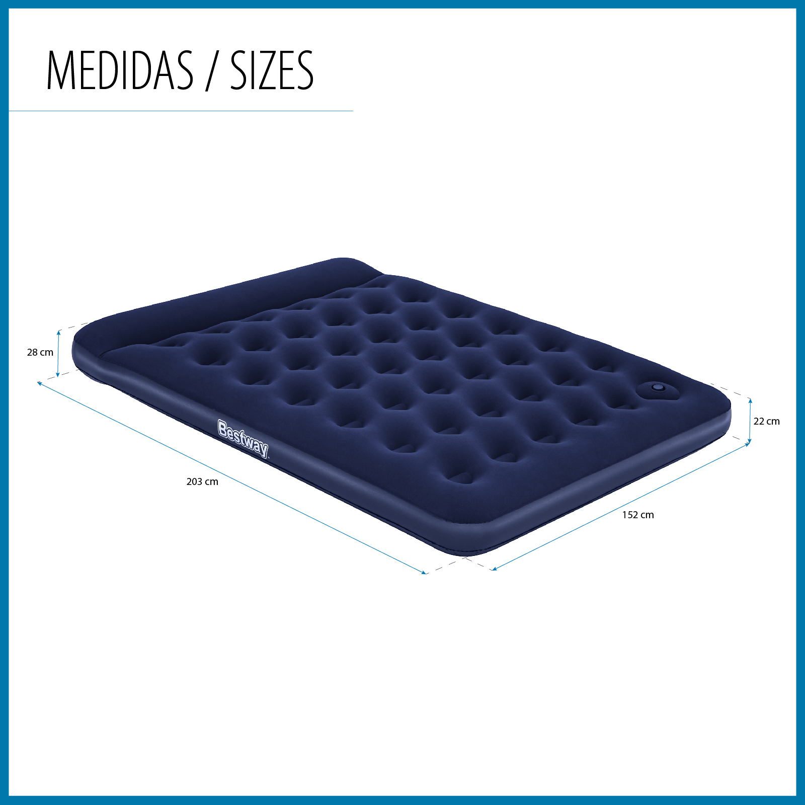 Colchão inflável Bestway Queen 203x152x28 cm Azul | Suporta até 300 kg | Tapete de Camping | Travesseiro Integrado - Image 4