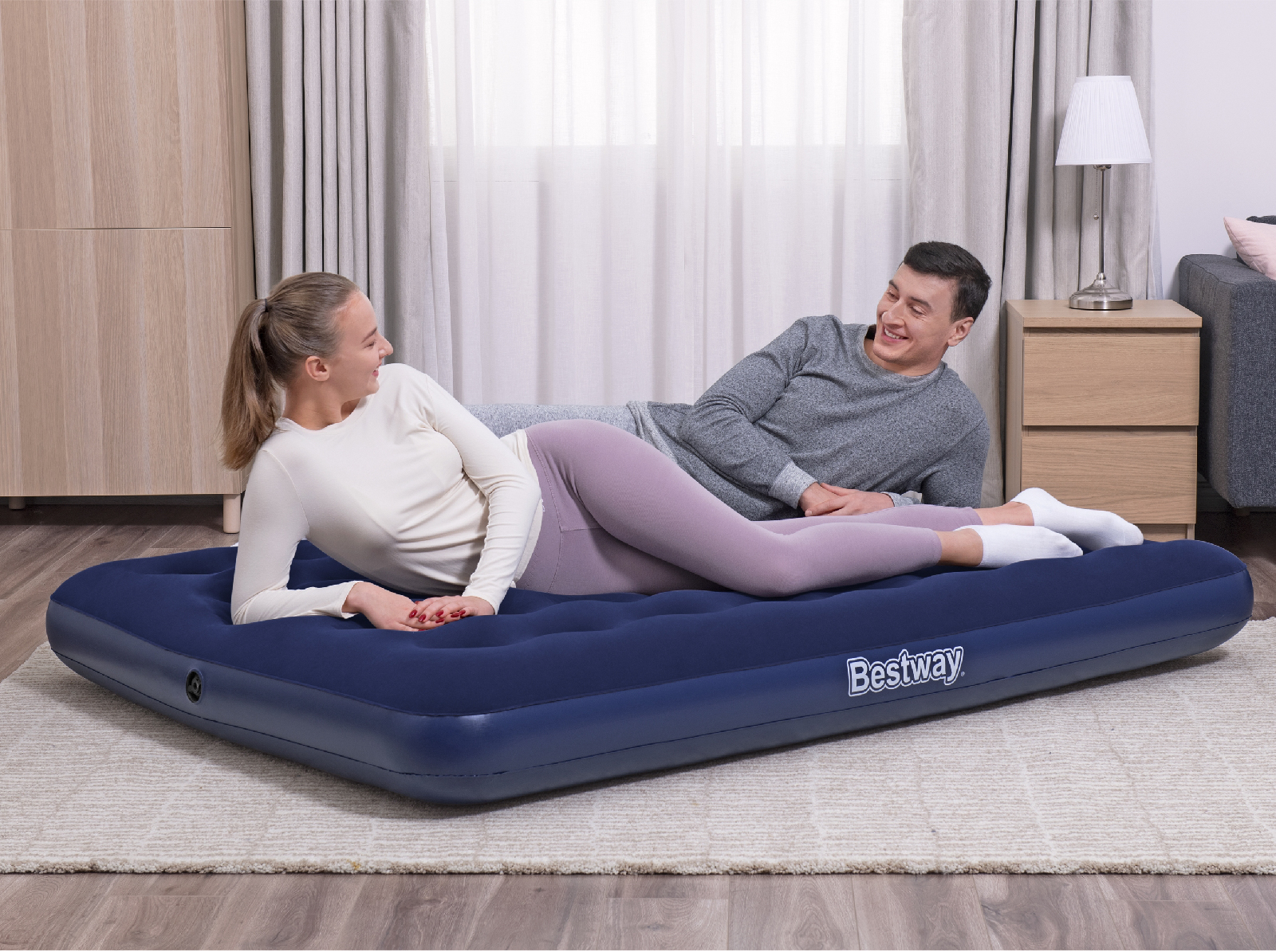 Colchão Duplo de Ar Bestway 191x37x22 cm Azul | Suporta até 300 kg | Inflador elétrico de 220V incluído - Image 2