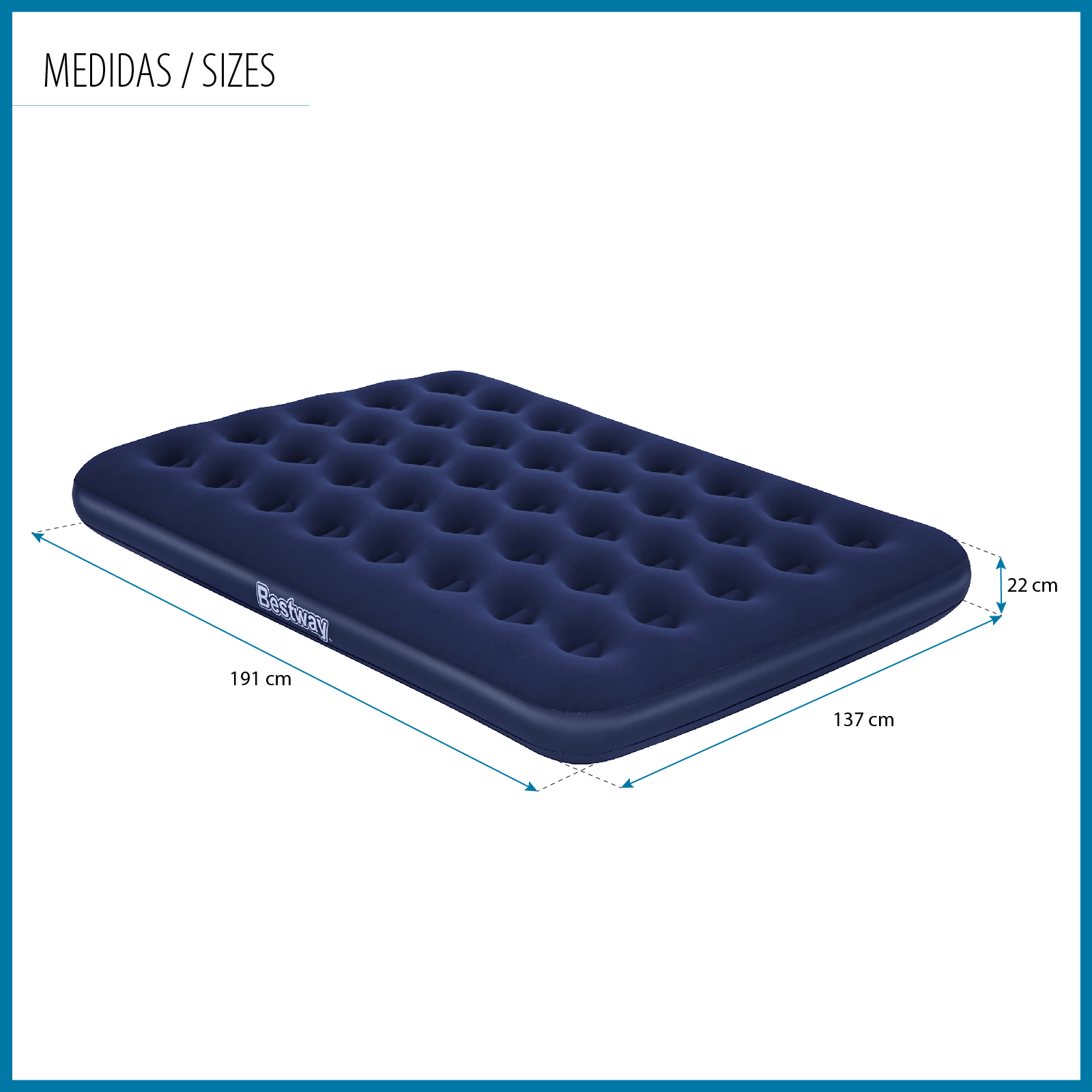Colchão Duplo de Ar Bestway 191x37x22 cm Azul | Suporta até 300 kg | Inflador elétrico de 220V incluído - Image 4