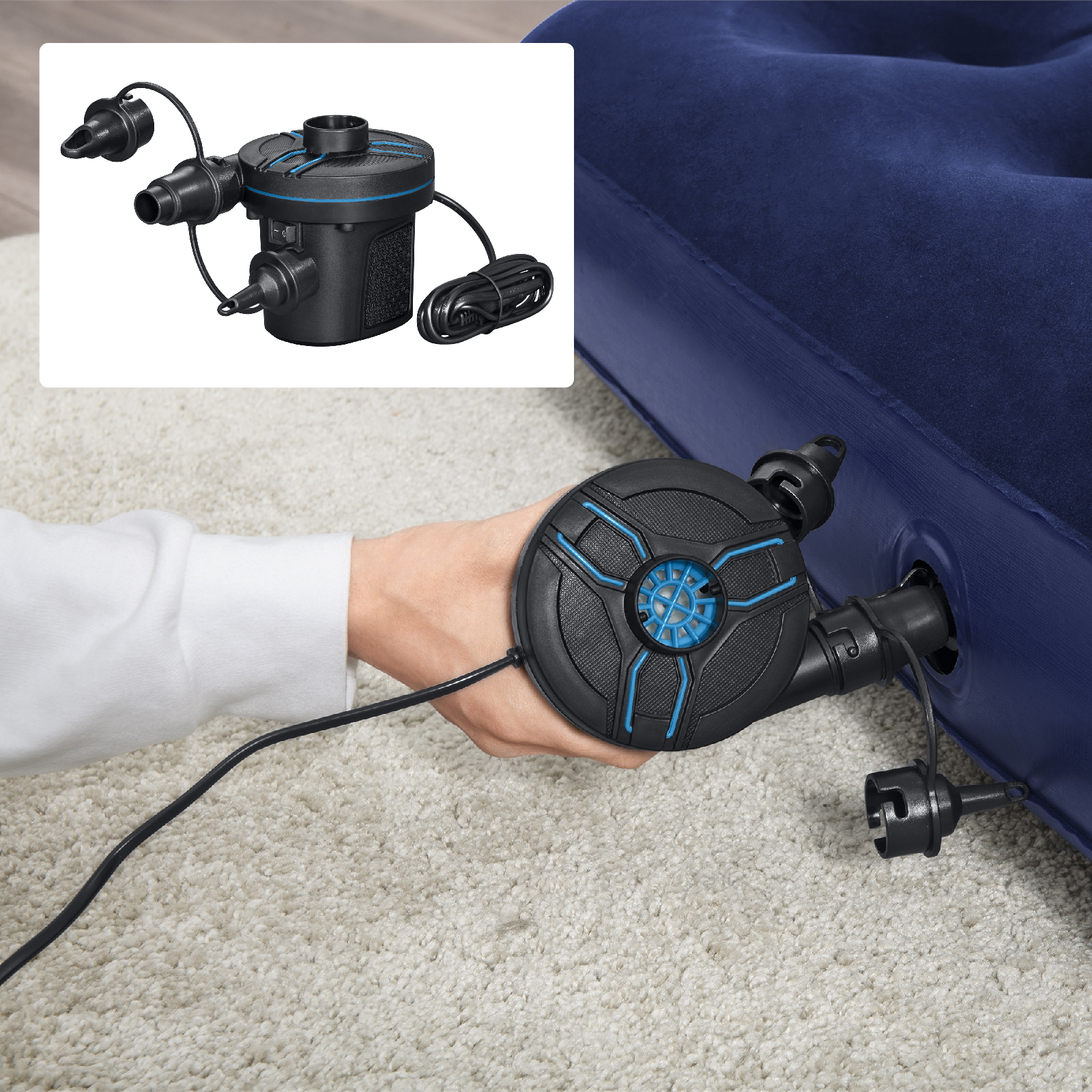 Colchão Duplo de Ar Bestway 191x37x22 cm Azul | Suporta até 300 kg | Inflador elétrico de 220V incluído - Image 5