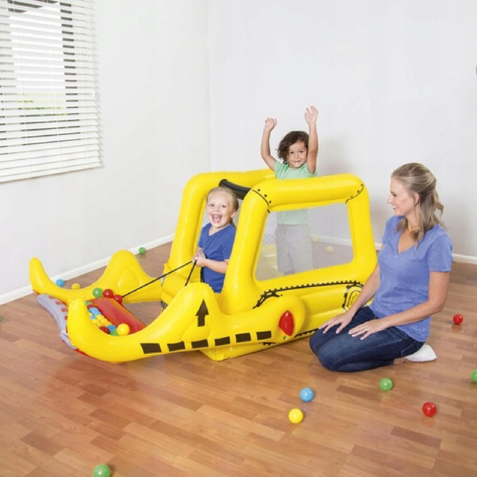Camisola inflável com 25 bolas de caça Bestway Bulldozer inflável 198x105x84 cm cor amarela com malha de segurança - Image 2