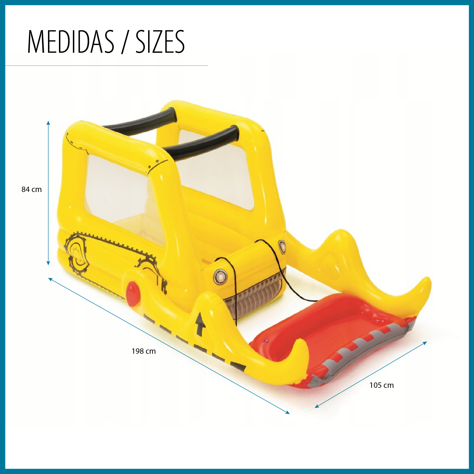 Camisola inflável com 25 bolas de caça Bestway Bulldozer inflável 198x105x84 cm cor amarela com malha de segurança - Image 4