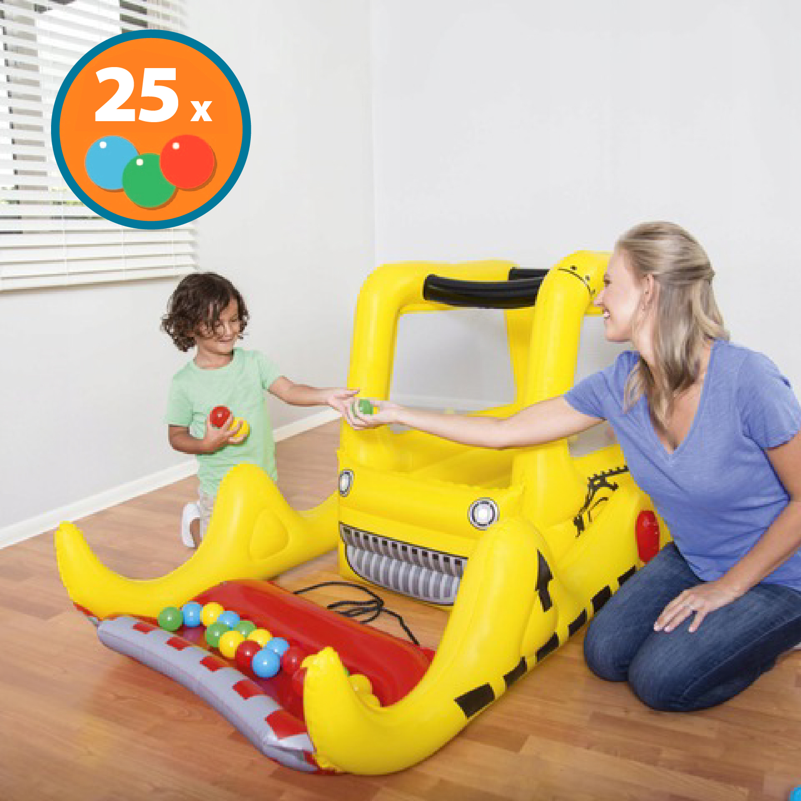 Camisola inflável com 25 bolas de caça Bestway Bulldozer inflável 198x105x84 cm cor amarela com malha de segurança - Image 5