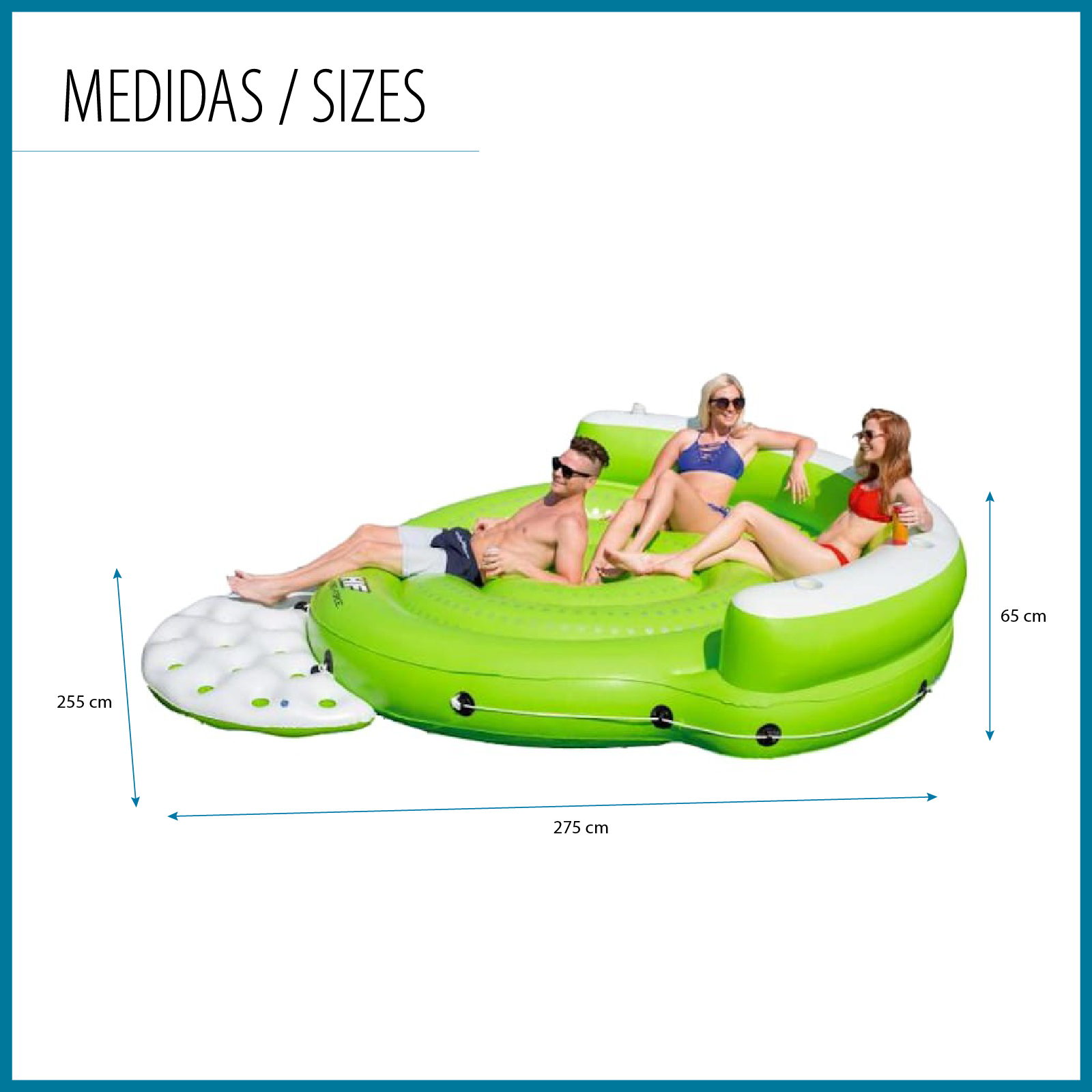 Tapete inflável em formato de ilha XL, tamanho Bestway Kick Back 275x255x65 cm, com 5 lugares, encosto e 5 montanhas-russas - Image 4