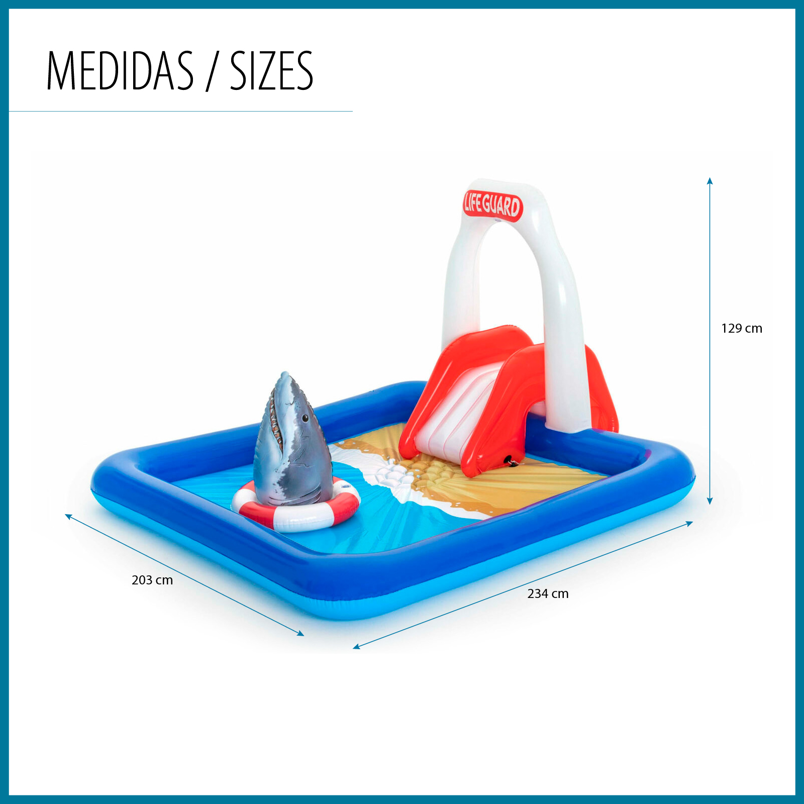 Bestway Lifeguard Tower Play Center Jumper inflável 234x203x129 cm com aspersores, escorregador e tubarão inflável - Image 4