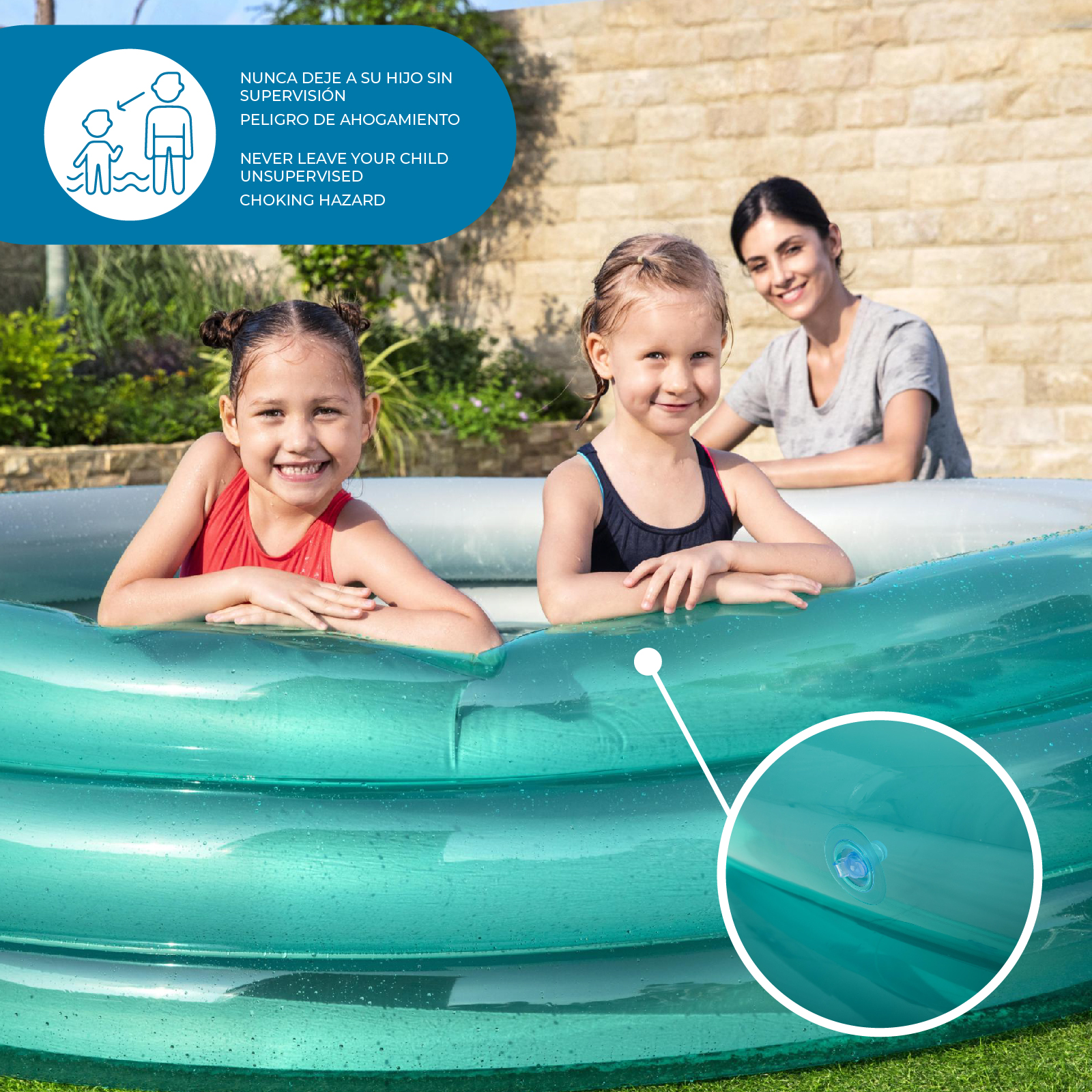 Bestway Play Pool Piscina Inflável para Crianças 201x53 cm com 3 anéis infláveis Azul Metálico para crianças +6 anos - Image 3