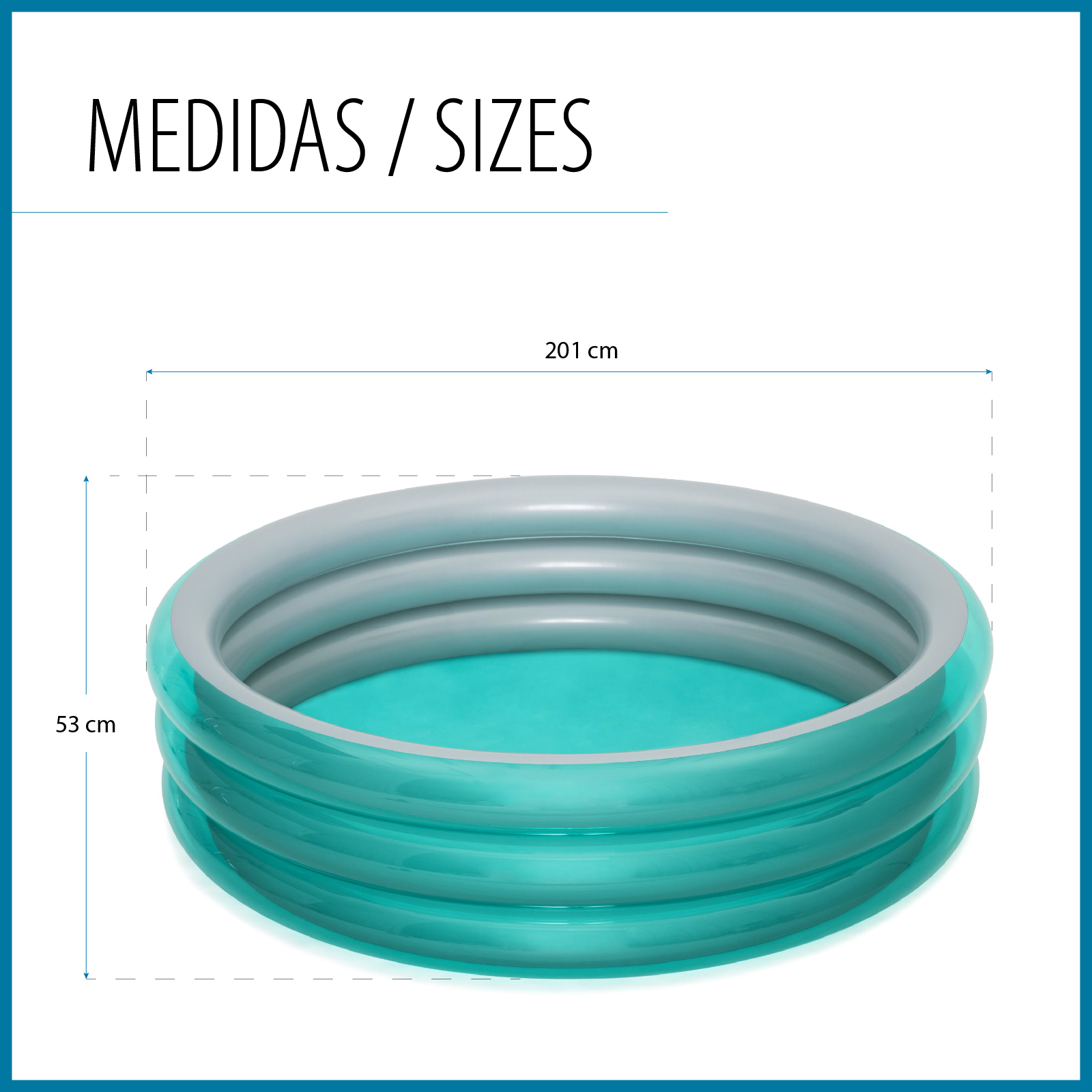 Bestway Play Pool Piscina Inflável para Crianças 201x53 cm com 3 anéis infláveis Azul Metálico para crianças +6 anos - Image 4