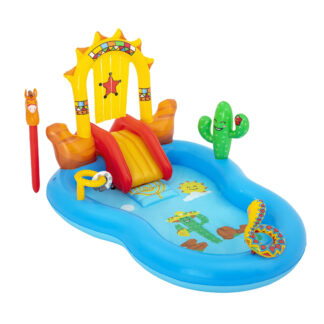 Bestway Wild West Play Center Piscina Inflável 264x188x140 cm com ferradura, cavalo inflável e escorregador