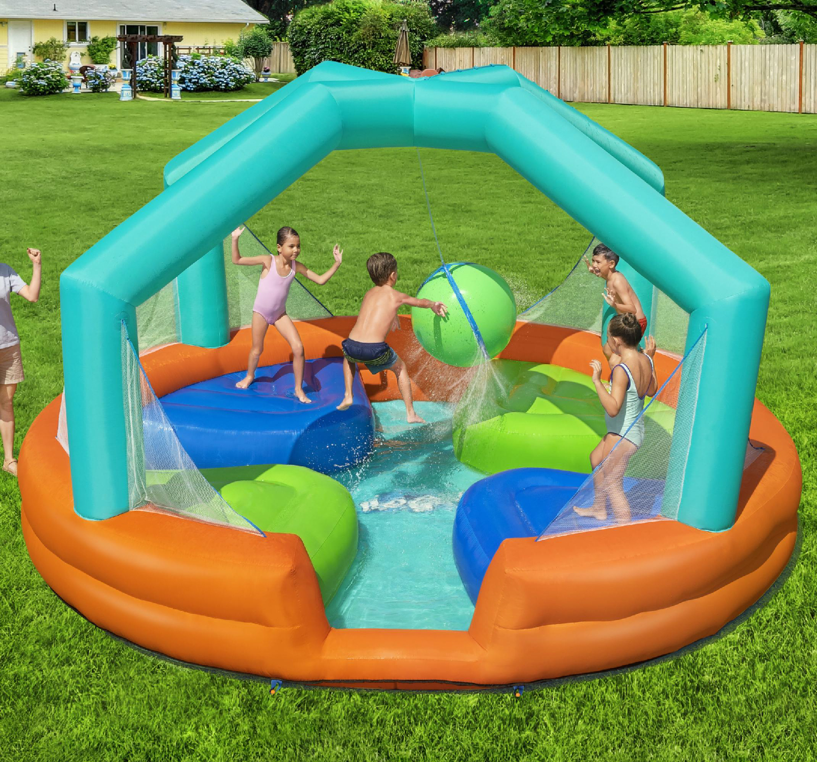 Bestway Dodge & Drench Parque Inflável Piscina Inflável 450x450x268 cm com Jogo de Bola Suspensa e Plataformas - Image 2