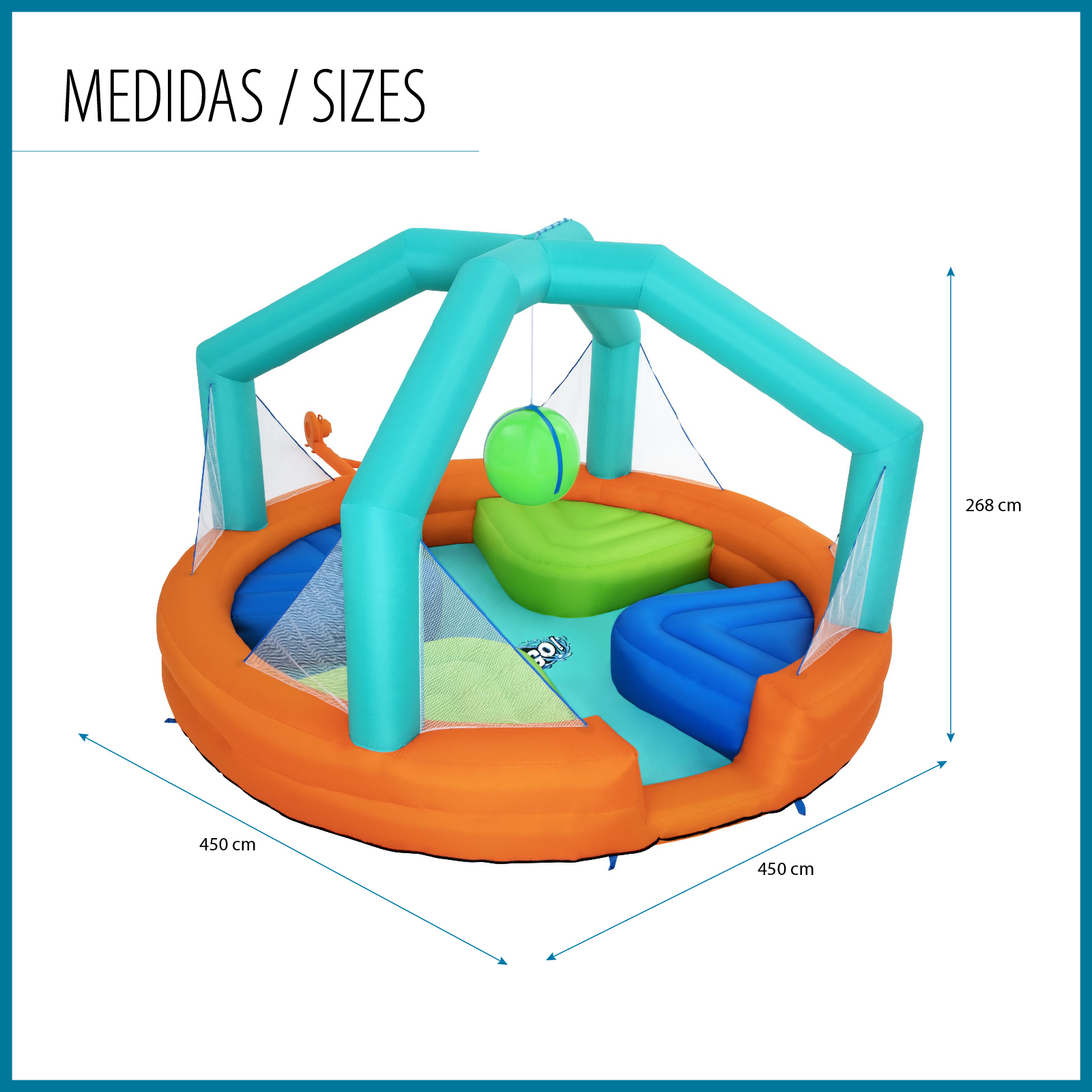 Bestway Dodge & Drench Parque Inflável Piscina Inflável 450x450x268 cm com Jogo de Bola Suspensa e Plataformas - Image 4