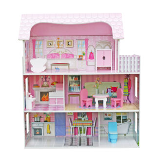 Casa de Bonecas Infantil de Madeira da Alba Outdoor Toys 62x27x70 cm com luzes de LED e 8 móveis