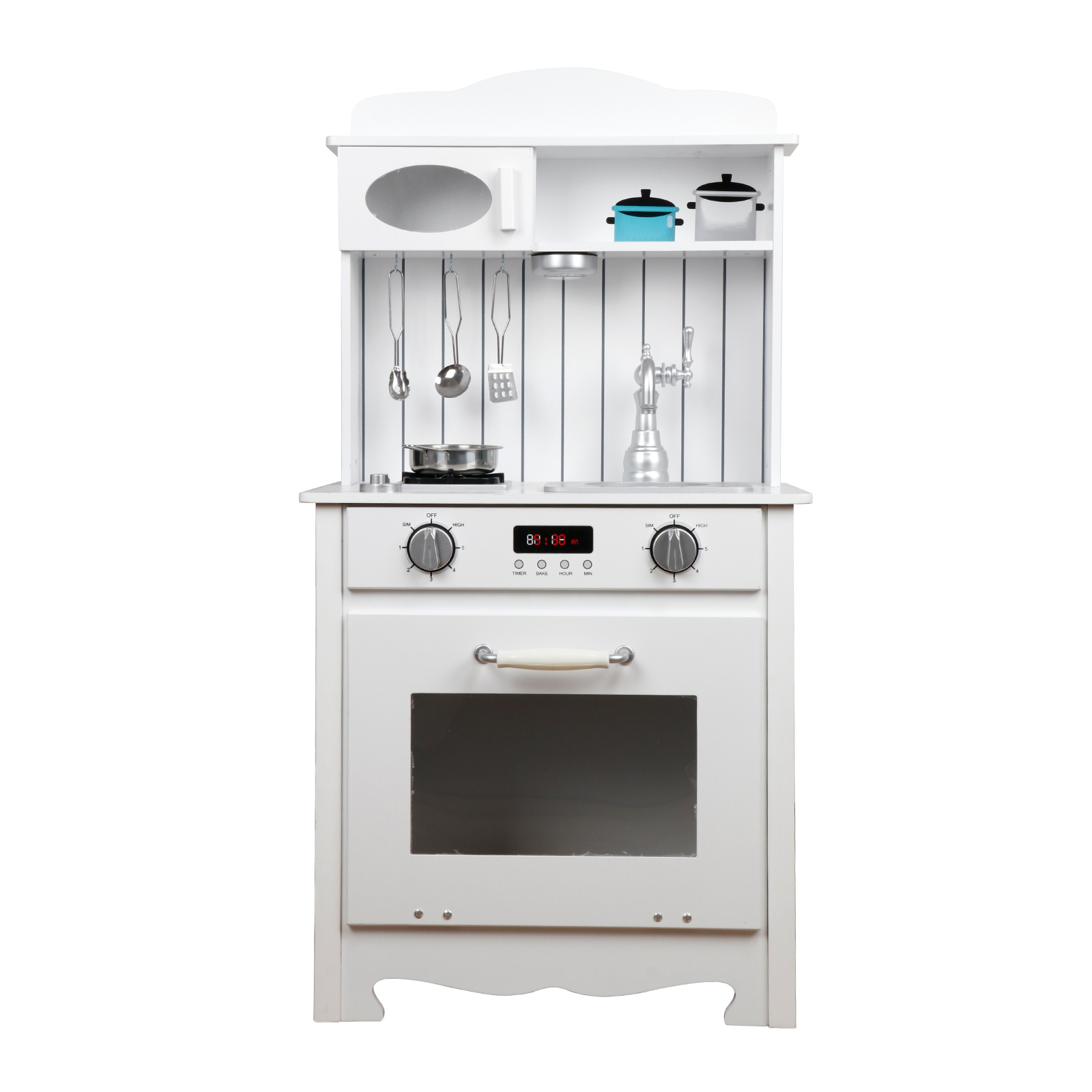 Eva Outdoor Toys Cozinha Infantil de Madeira 43x28,5x93 cm Cozinha de brinquedo branca com acessórios, luz e sons de LED