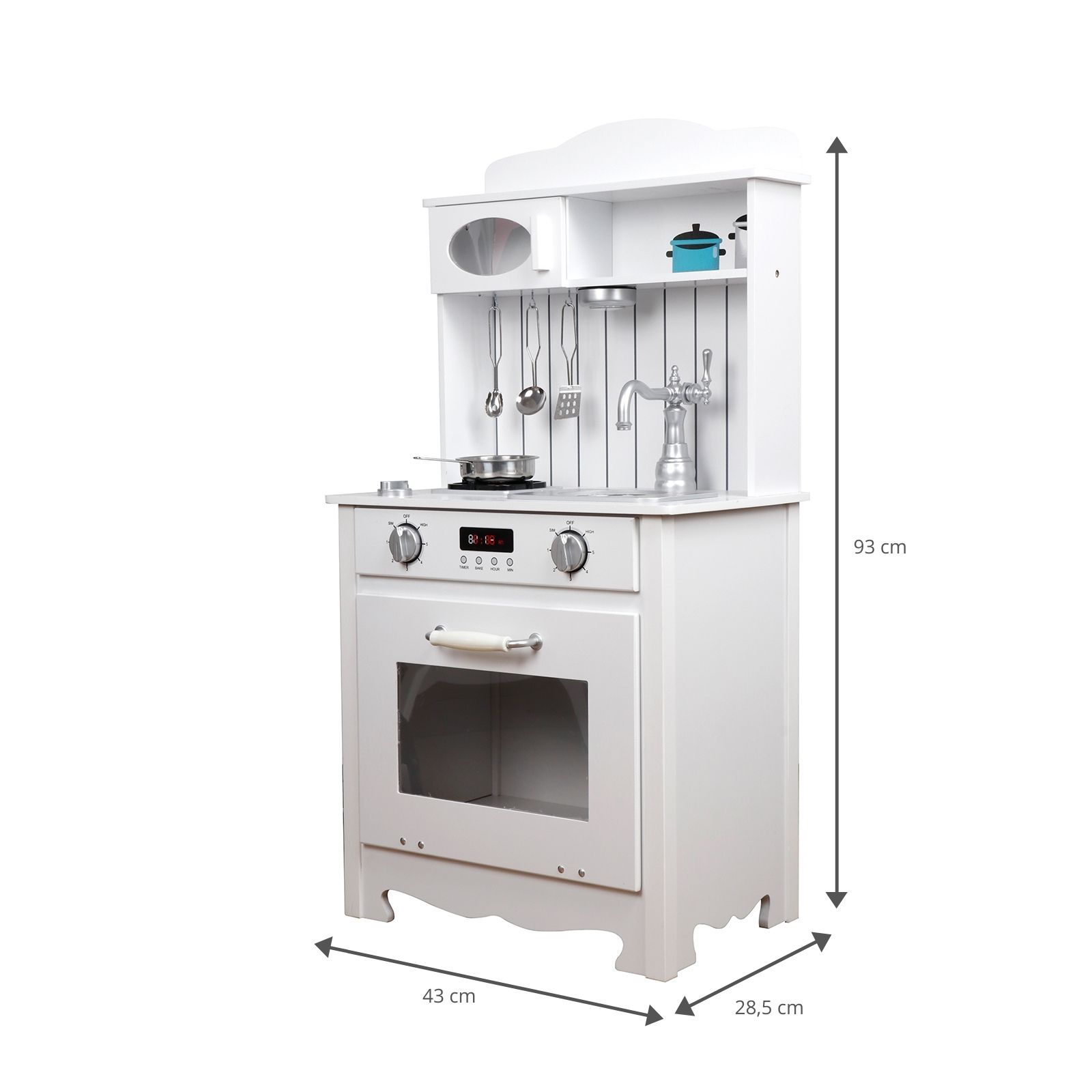 Eva Outdoor Toys Cozinha Infantil de Madeira 43x28,5x93 cm Cozinha de brinquedo branca com acessórios, luz e sons de LED - Image 2