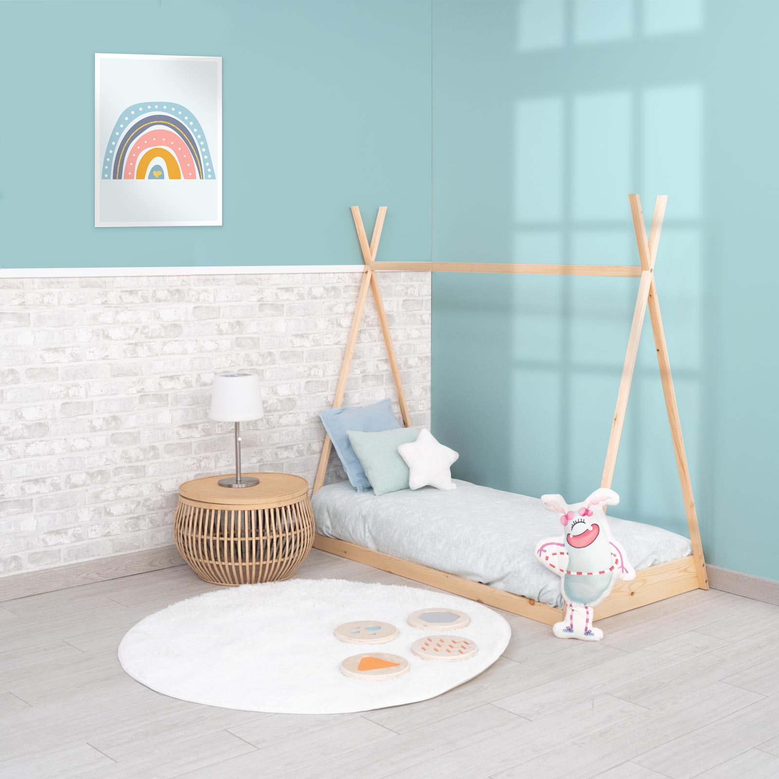 Cama Infantil Tipi Montessori feito de Madeira Ecológica Robincool Tipi Dreams 150,5x75x138 cm para colchão de 140x70 cm Guirlanda de LED - Image 2